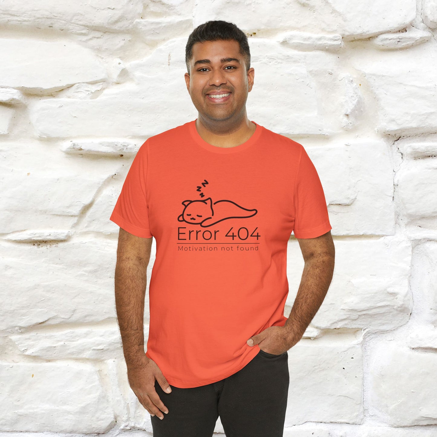 ''Error 404 Motivation Not Found'' Cat T-Shirt Front and Back Design | Nunu&Miao Studio - Nunu&Miao Studio