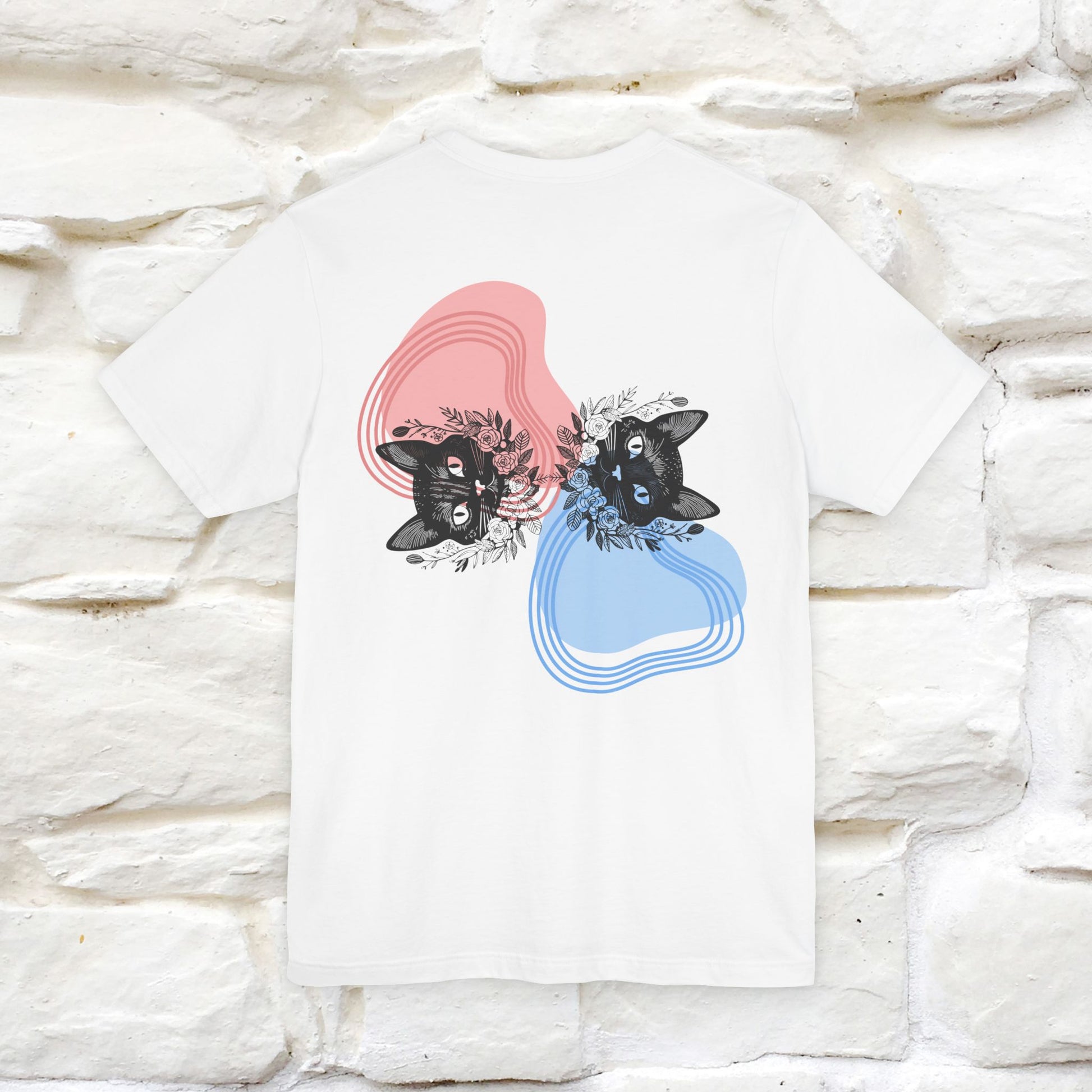 ''Pink and Blu'' Cat T-Shirt Front and Back Design | Nunu&Miao Studio - Nunu&Miao Studio