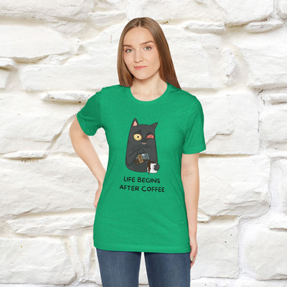 ''Life Begings After Coffe''  Cat T-shirt for Men and Women  100% Cotton* - Nunu&Miao Studio