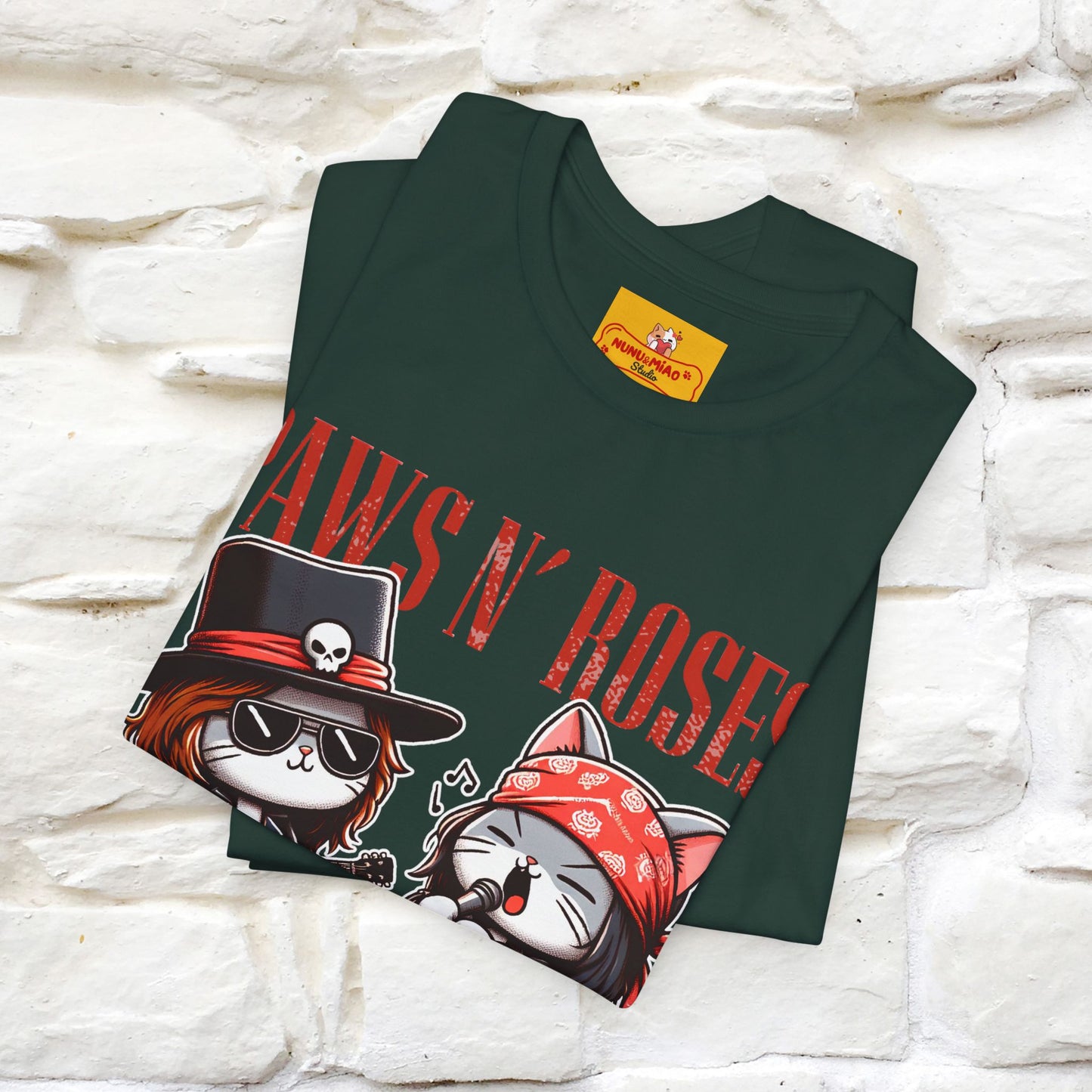 Paws N' Roses T-Shirt | Rock-Inspired Cat Lover  | Nunu&Miao Studio - Nunu&Miao Studio