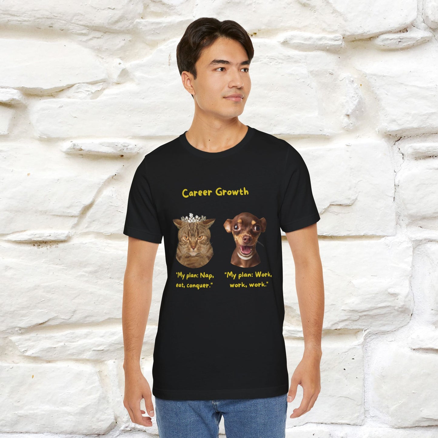 "Career Growth: Cat vs. Dog" | Cat T-Shirt | Nunu&Miao Studio - Nunu&Miao Studio