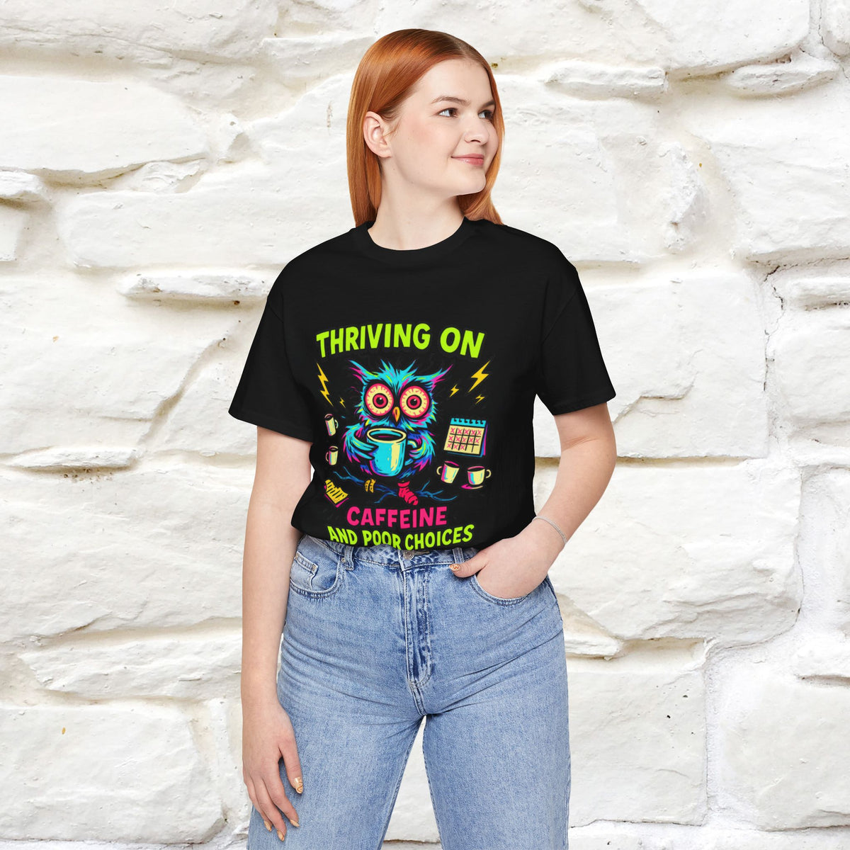 ''Thriving On Caffeine And Poor Choices''|  Sarcastic Cat T-Shirt | Nunu&Miao Studio