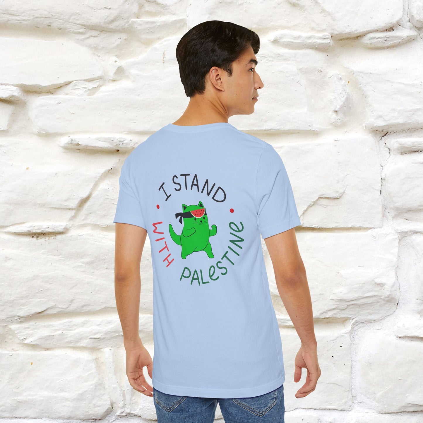 "I Love Palestine" Cat T-shirt | Front & Back Design |Nunu&Miao Studio - Nunu&Miao Studio