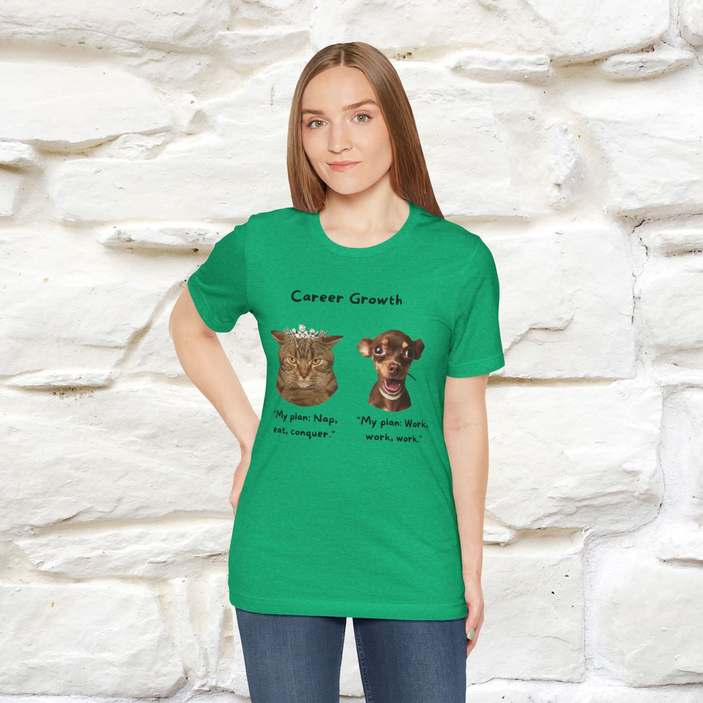 "Career Growth: Cat vs. Dog" | Cat T-Shirt | Nunu&Miao Studio - Nunu&Miao Studio
