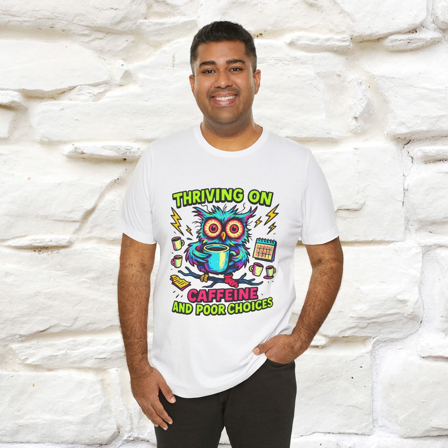 ''Thriving On Caffeine And Poor Choices''|  Sarcastic Cat T-Shirt | Nunu&Miao Studio