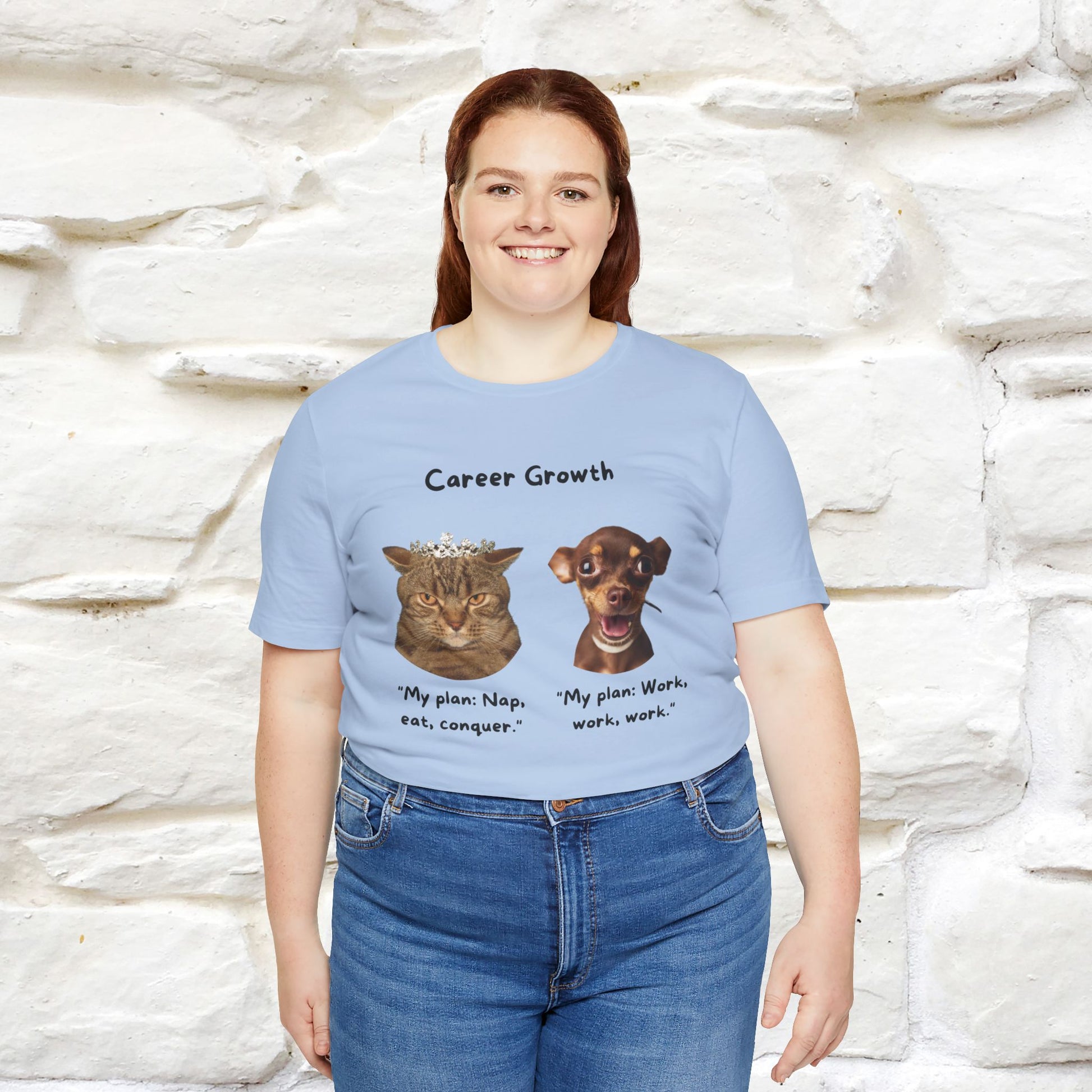 "Career Growth: Cat vs. Dog" | Cat T-Shirt | Nunu&Miao Studio - Nunu&Miao Studio