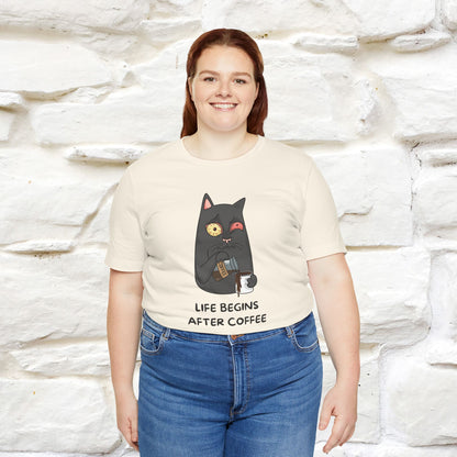 ''Life Begings After Coffe''  Cat T-shirt for Men and Women  100% Cotton* - Nunu&Miao Studio