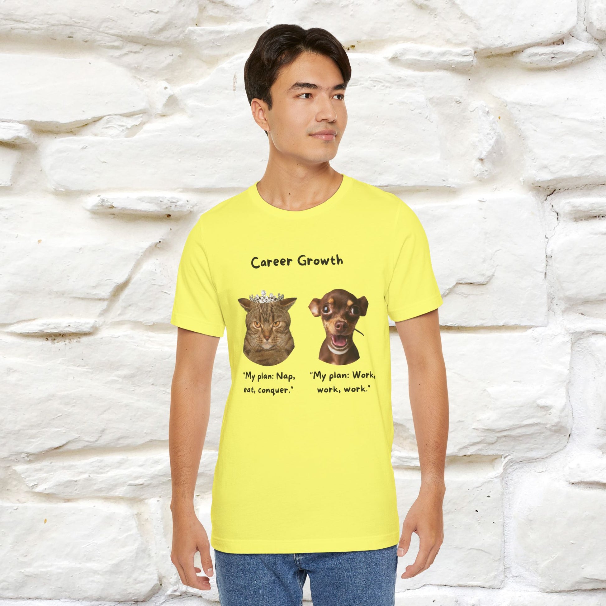 "Career Growth: Cat vs. Dog" | Cat T-Shirt | Nunu&Miao Studio - Nunu&Miao Studio