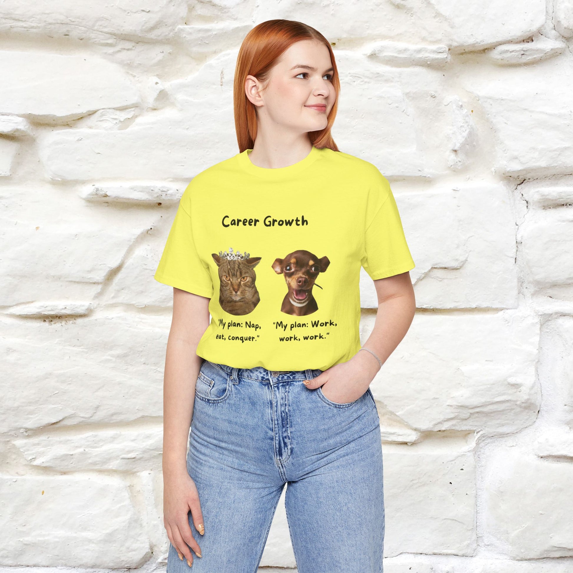 "Career Growth: Cat vs. Dog" | Cat T-Shirt | Nunu&Miao Studio - Nunu&Miao Studio