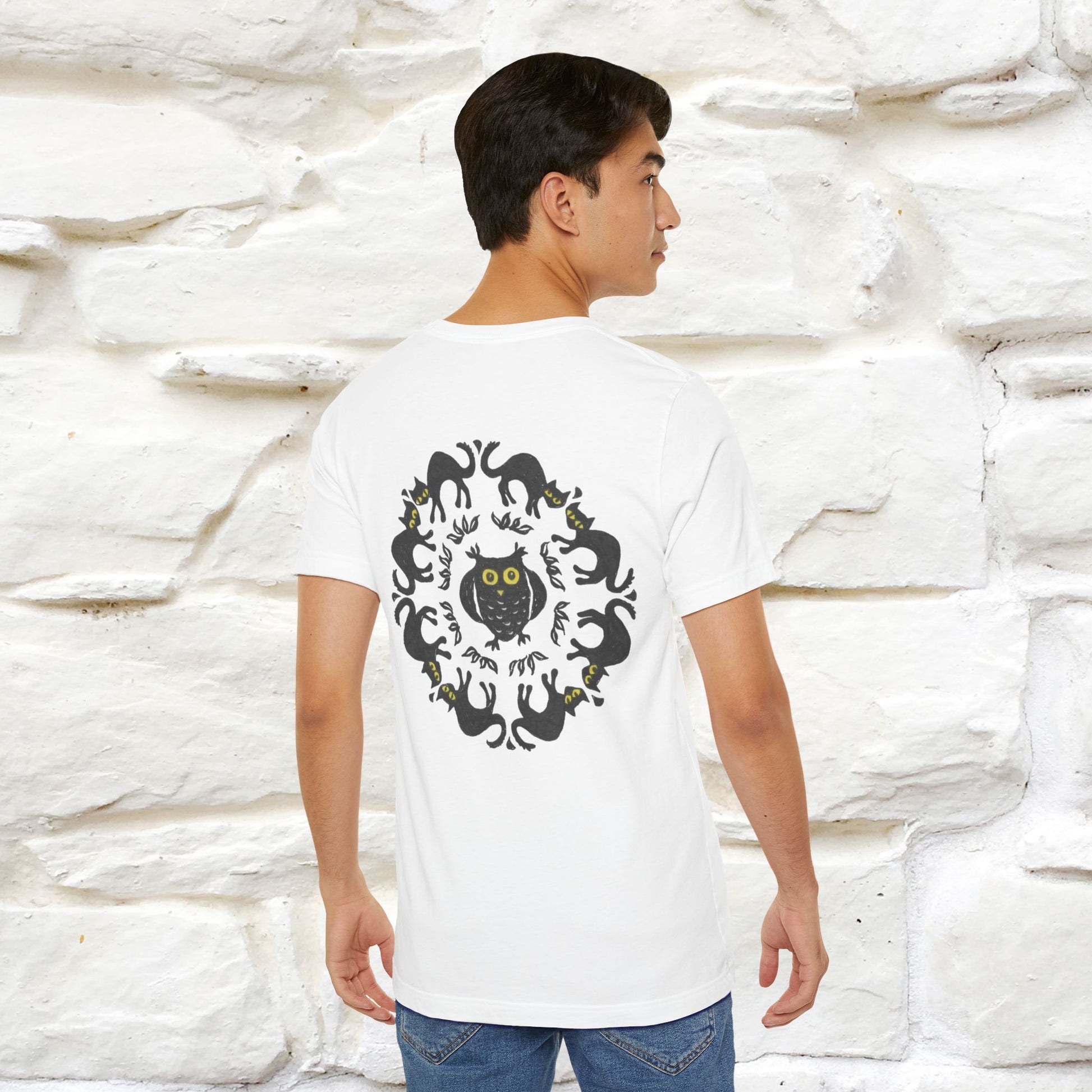 ''Black Cat Circle'' Cat T-Shirt Front and Back Design | Nunu&Miao Studio - Nunu&Miao Studio