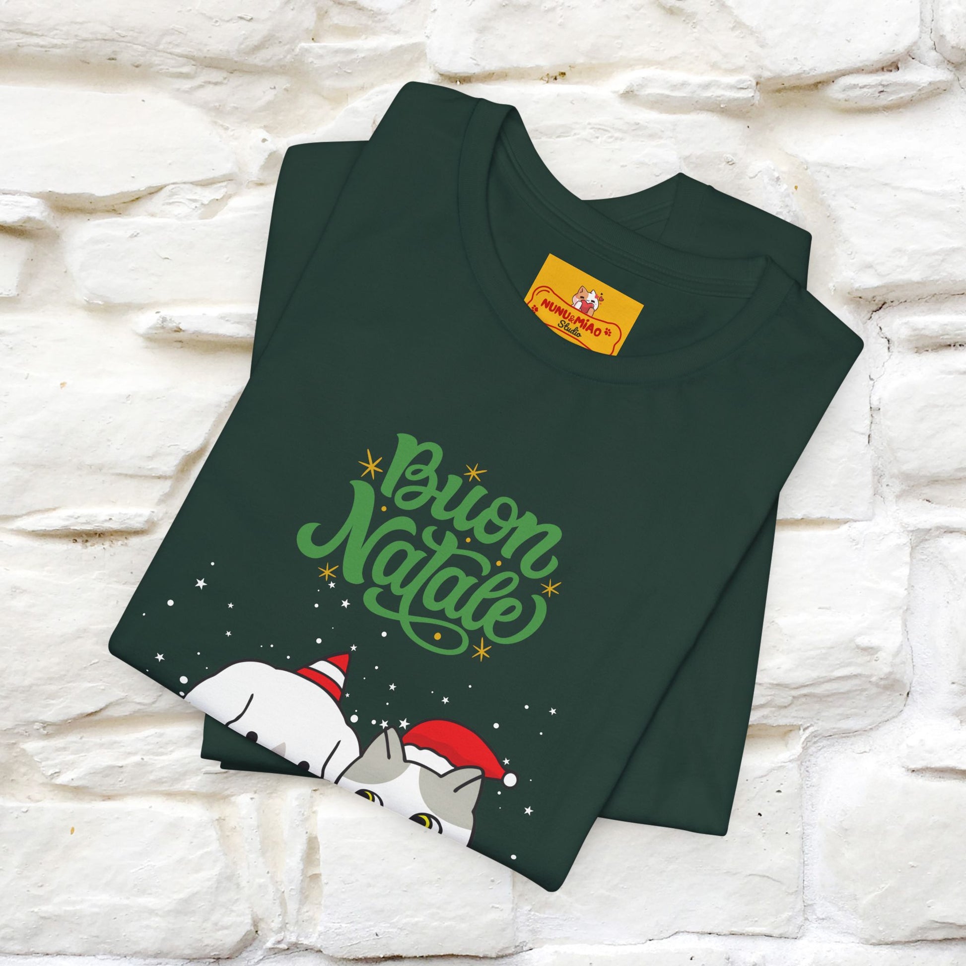 ''Buon Natale Cat and Dog'' Christmas T-shirt  | Nunu&Miao Studio - Nunu&Miao Studio