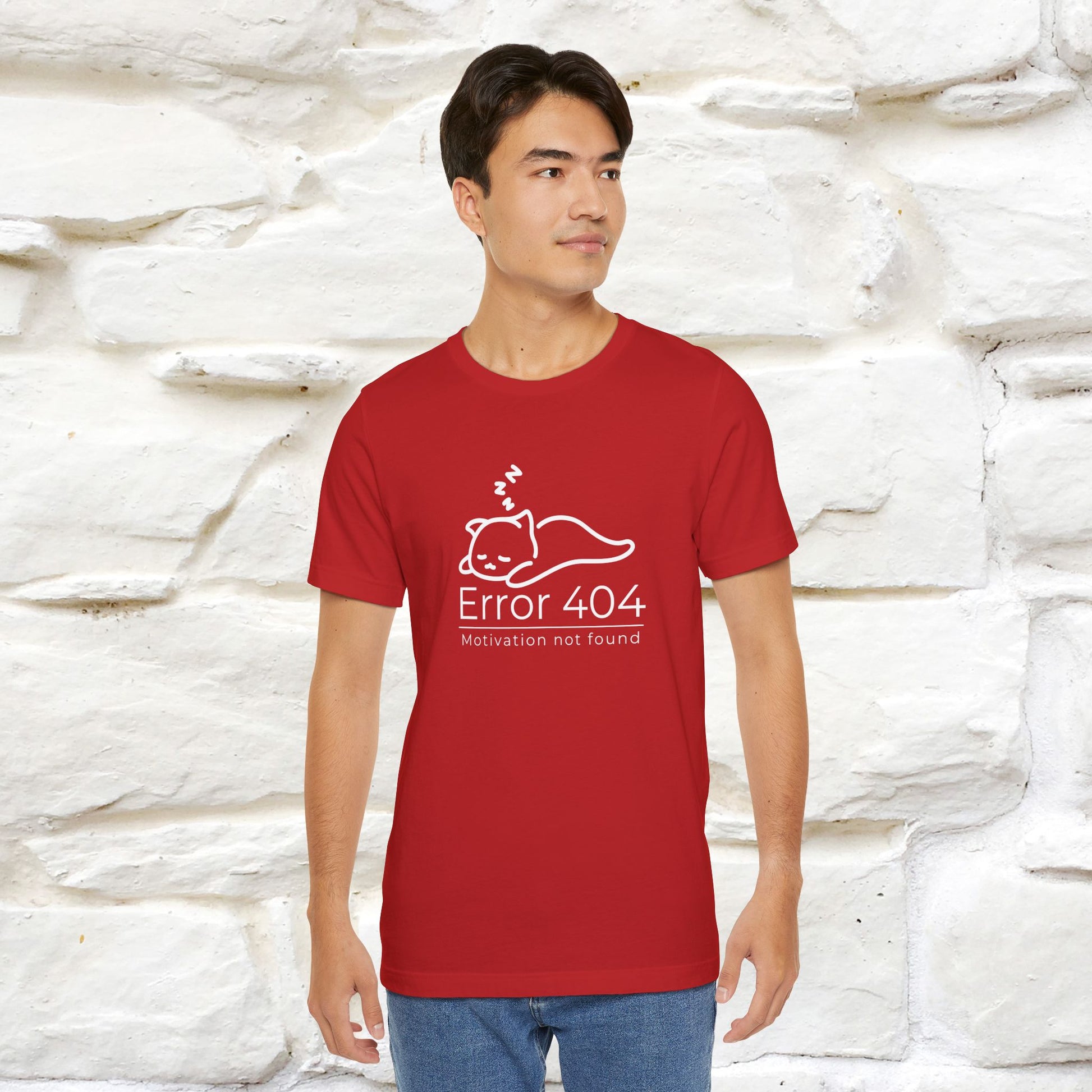 ''Error 404 Motivation Not Found'' Cat T-Shirt Front and Back Design | Nunu&Miao Studio - Nunu&Miao Studio