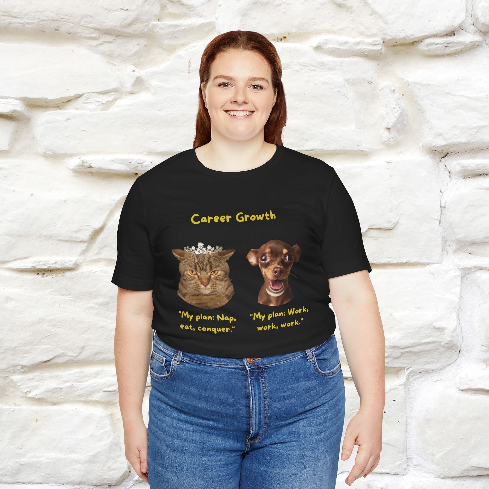"Career Growth: Cat vs. Dog" | Cat T-Shirt | Nunu&Miao Studio - Nunu&Miao Studio