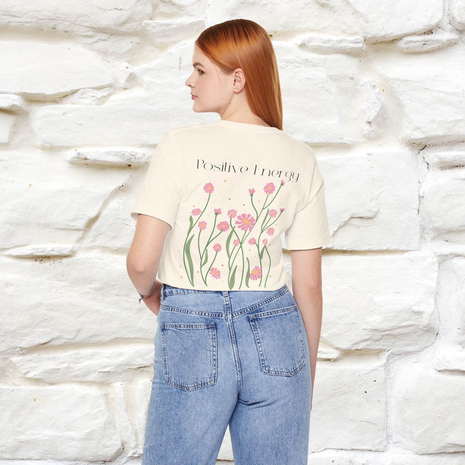 "Positive Energy'' Cat T-Shirt Front and Back Design | Nunu&Miao Studio - Nunu&Miao Studio