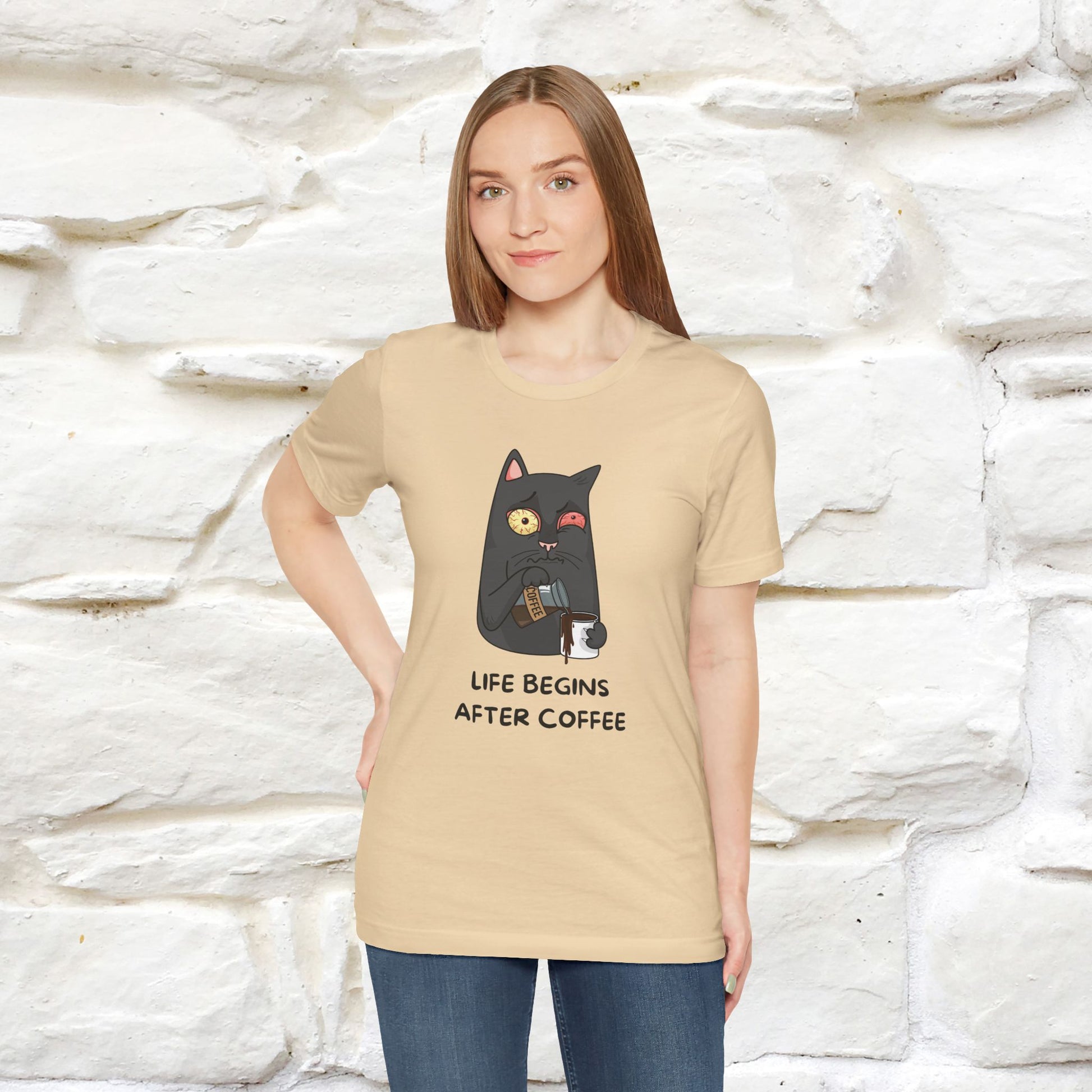 ''Life Begings After Coffe''  Cat T-shirt for Men and Women  100% Cotton* - Nunu&Miao Studio