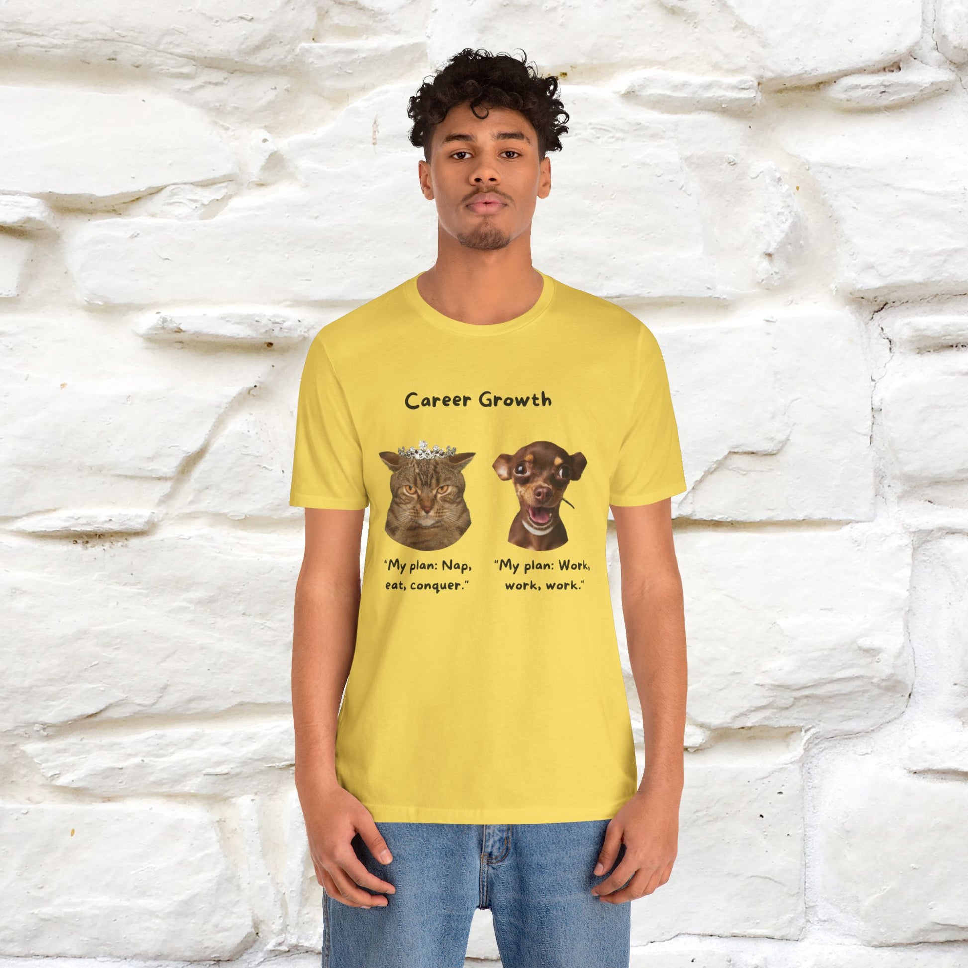"Career Growth: Cat vs. Dog" | Cat T-Shirt | Nunu&Miao Studio - Nunu&Miao Studio
