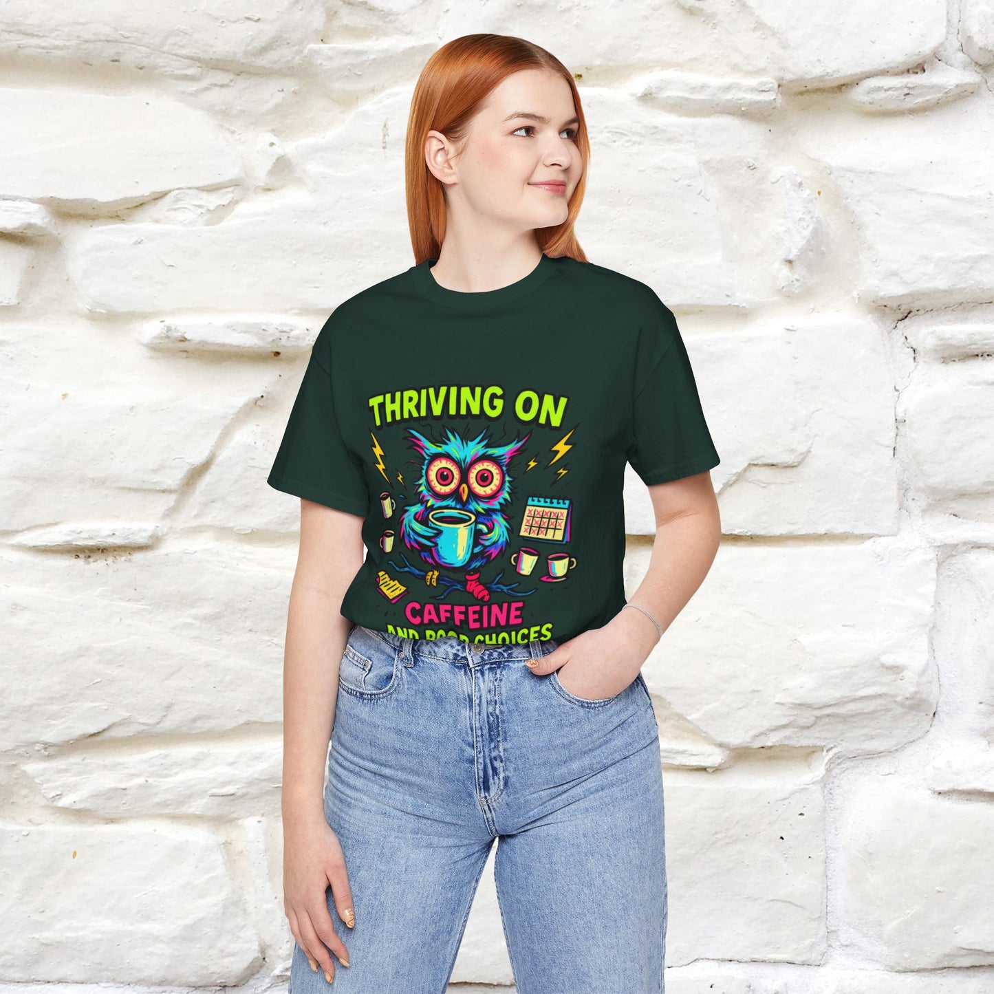 ''Thriving On Caffeine And Poor Choices''|  Sarcastic Cat T-Shirt | Nunu&Miao Studio