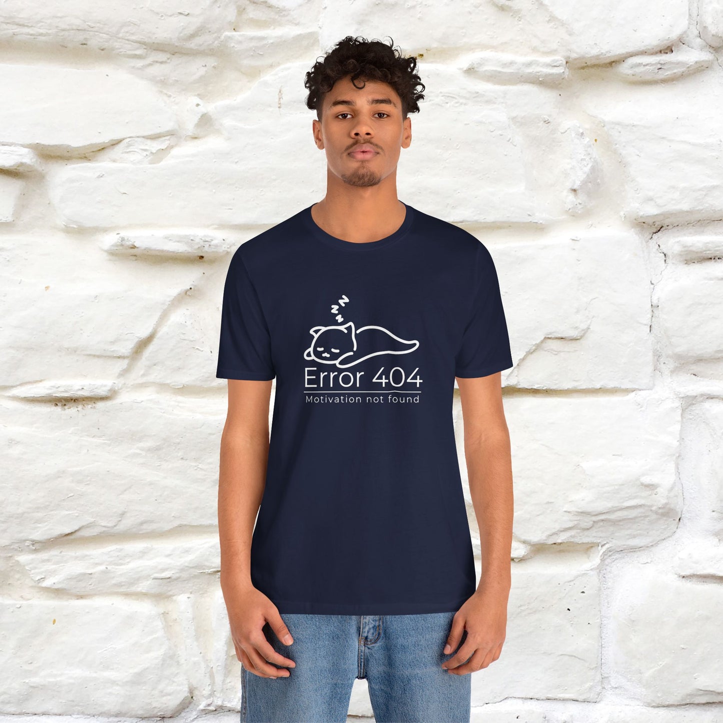 ''Error 404 Motivation Not Found'' Cat T-Shirt Front and Back Design | Nunu&Miao Studio - Nunu&Miao Studio