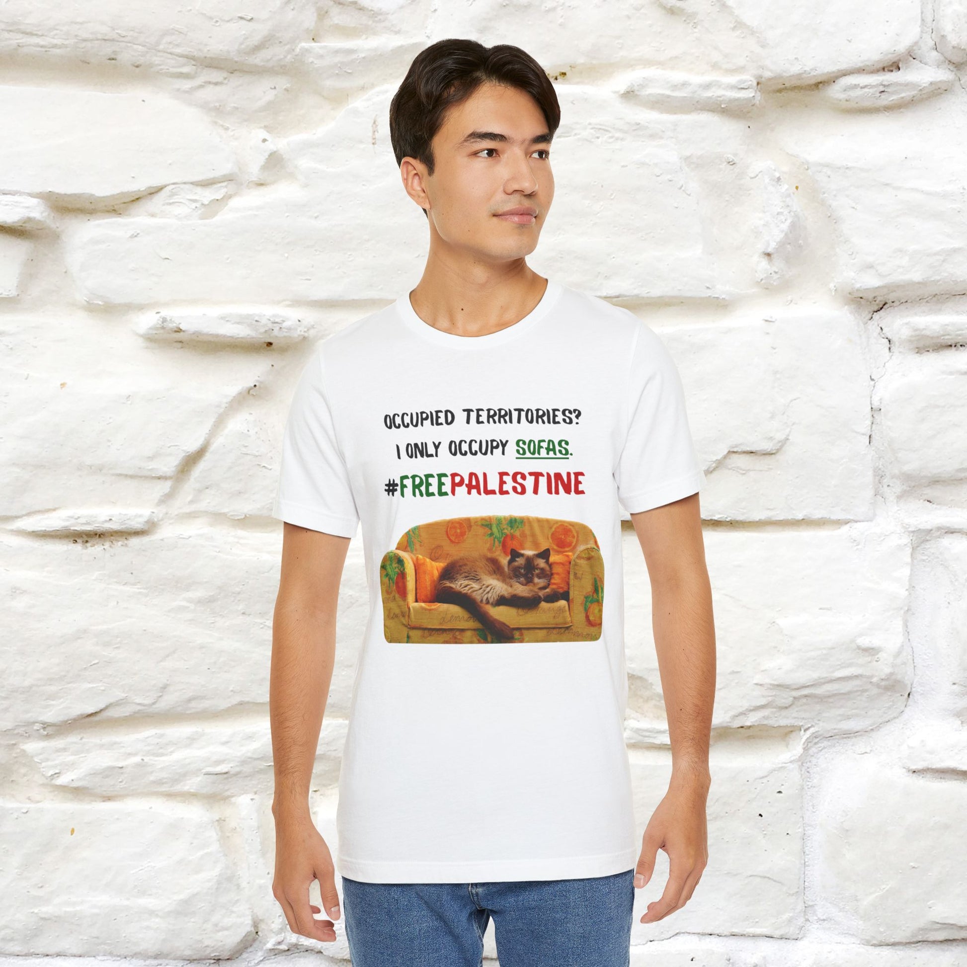 "Occupied territories?  I only occupy sofas. FreePalestine" Cat T-shirt |Nunu&Miao Studio - Nunu&Miao Studio