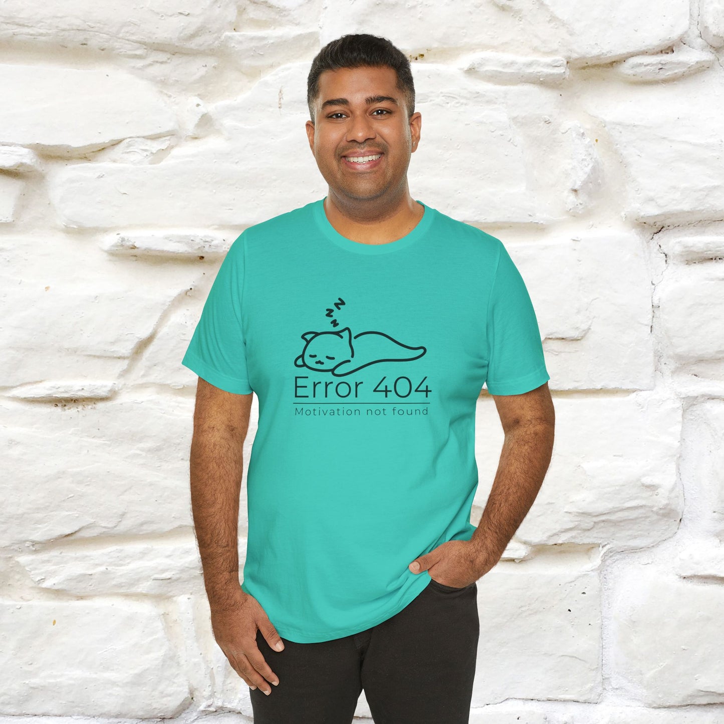 ''Error 404 Motivation Not Found'' Cat T-Shirt Front and Back Design | Nunu&Miao Studio - Nunu&Miao Studio