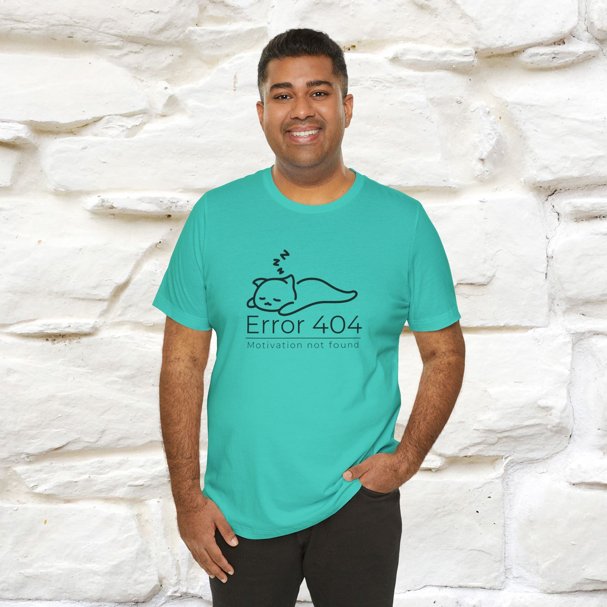 ''Error 404 Motivation Not Found'' Cat T-Shirt Front and Back Design | Nunu&Miao Studio - Nunu&Miao Studio