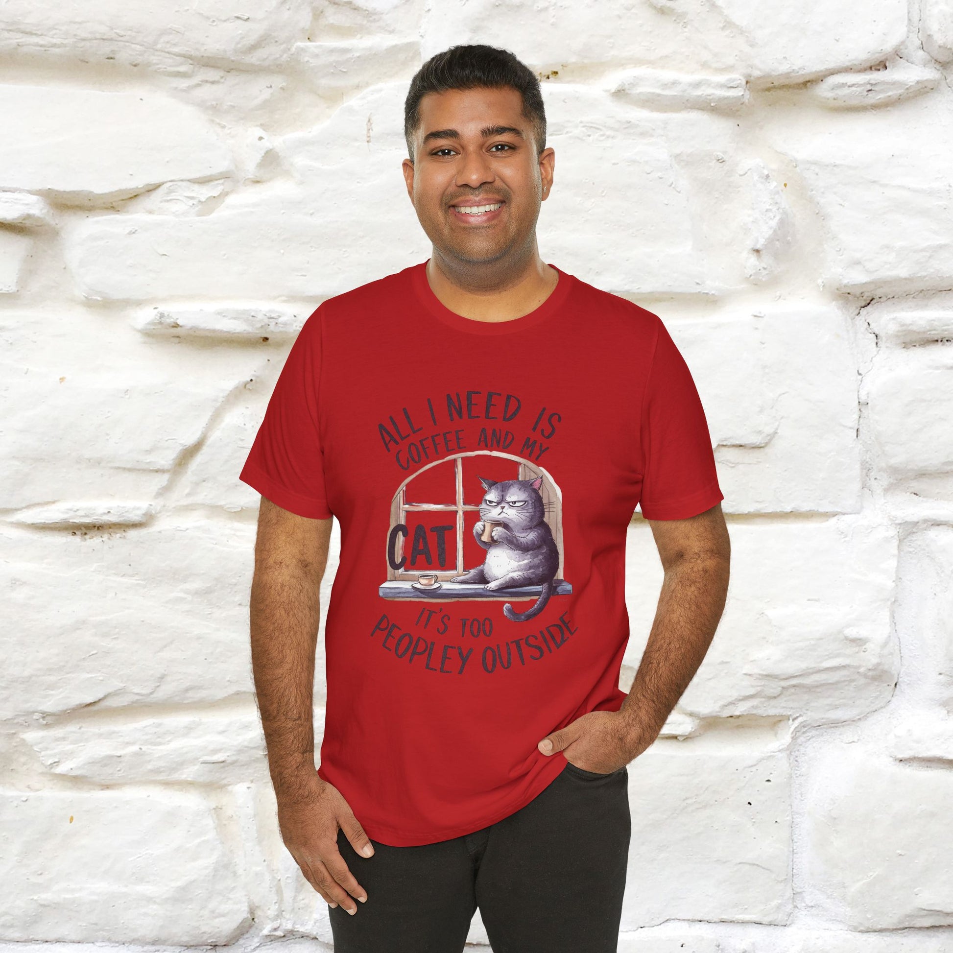 ''All I Need Is Coffee and My Cat, It's Too Peopley Outside''| Cat T-Shirt | Nunu&Miao Studio - Nunu&Miao Studio