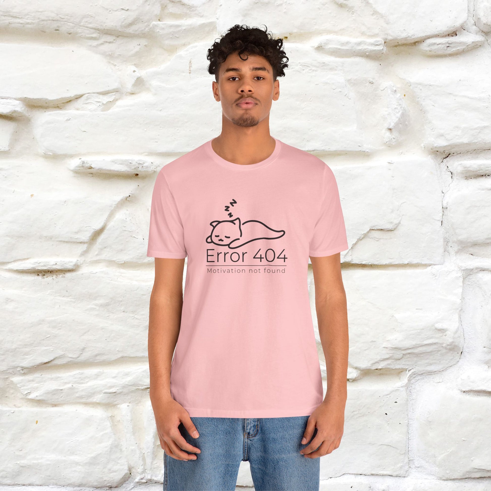 ''Error 404 Motivation Not Found'' Cat T-Shirt Front and Back Design | Nunu&Miao Studio - Nunu&Miao Studio