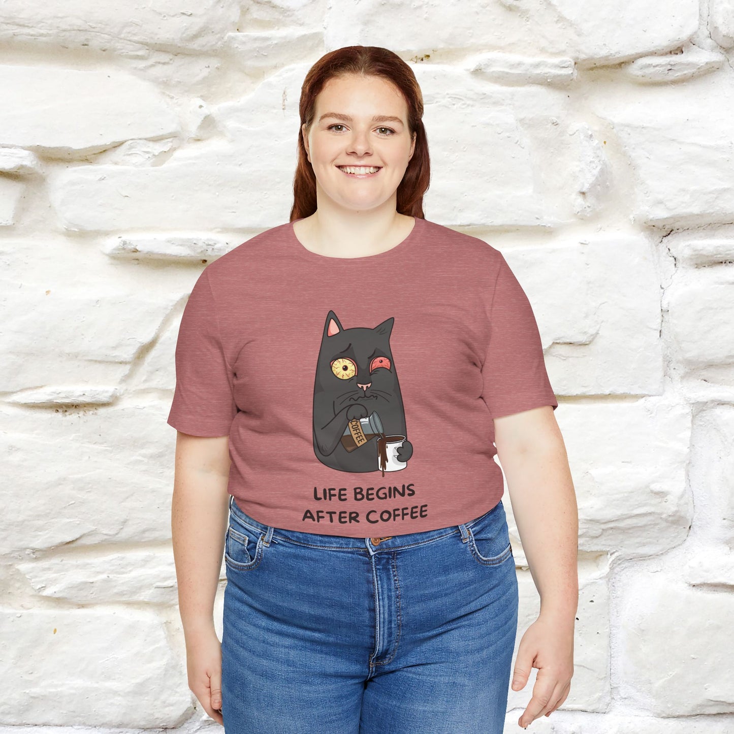 ''Life Begings After Coffe''  Cat T-shirt for Men and Women  100% Cotton* - Nunu&Miao Studio