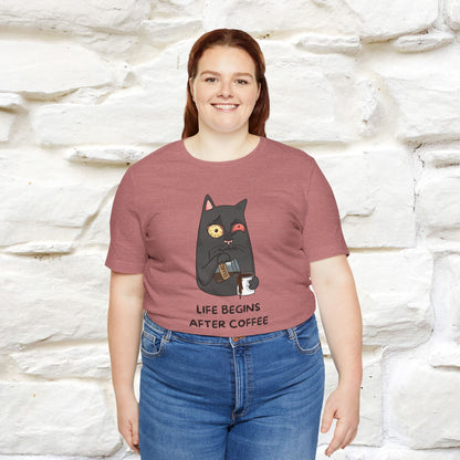 ''Life Begings After Coffe''  Cat T-shirt for Men and Women  100% Cotton* - Nunu&Miao Studio