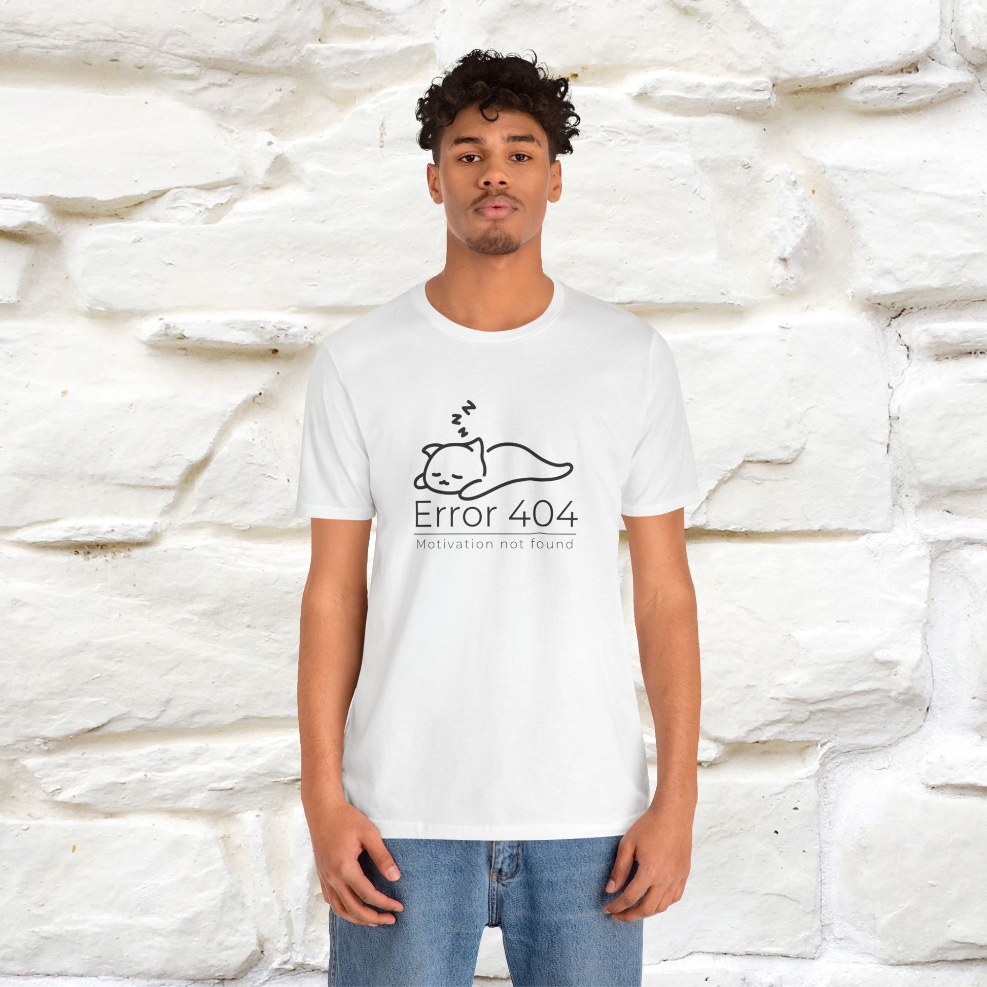 ''Error 404 Motivation Not Found'' Cat T-Shirt Front and Back Design | Nunu&Miao Studio - Nunu&Miao Studio