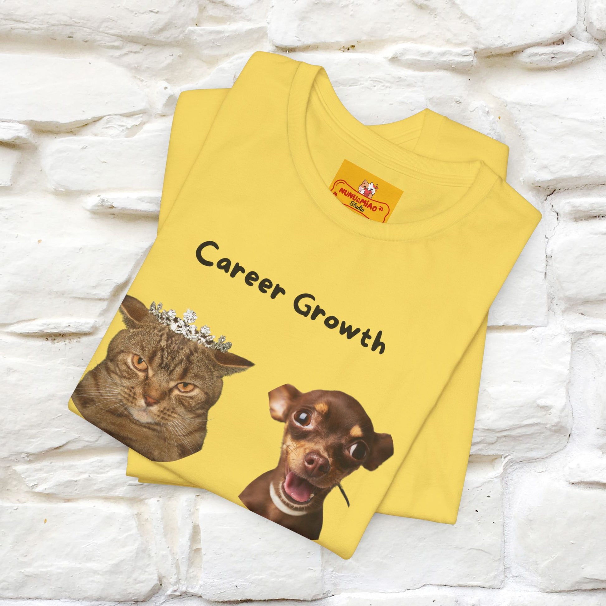 "Career Growth: Cat vs. Dog" | Cat T-Shirt | Nunu&Miao Studio - Nunu&Miao Studio