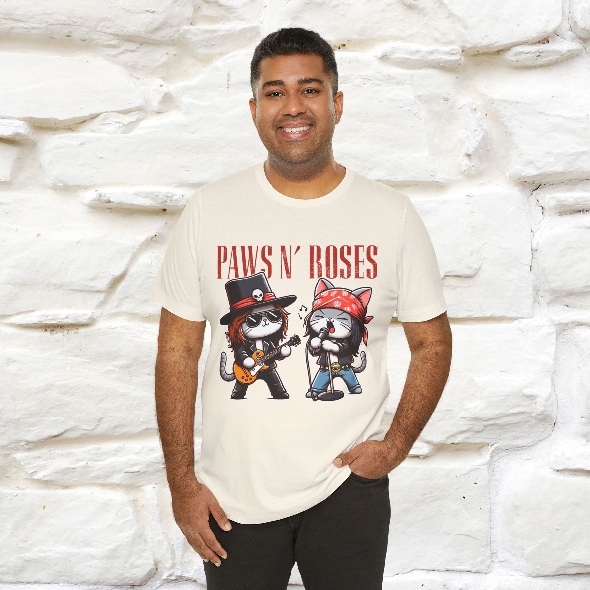 Paws N' Roses T-Shirt | Rock-Inspired Cat Lover  | Nunu&Miao Studio - Nunu&Miao Studio