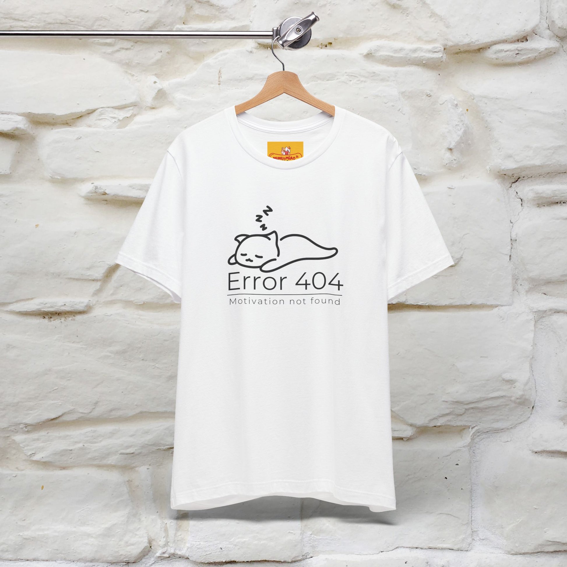 ''Error 404 Motivation Not Found'' Cat T-Shirt Front and Back Design | Nunu&Miao Studio - Nunu&Miao Studio