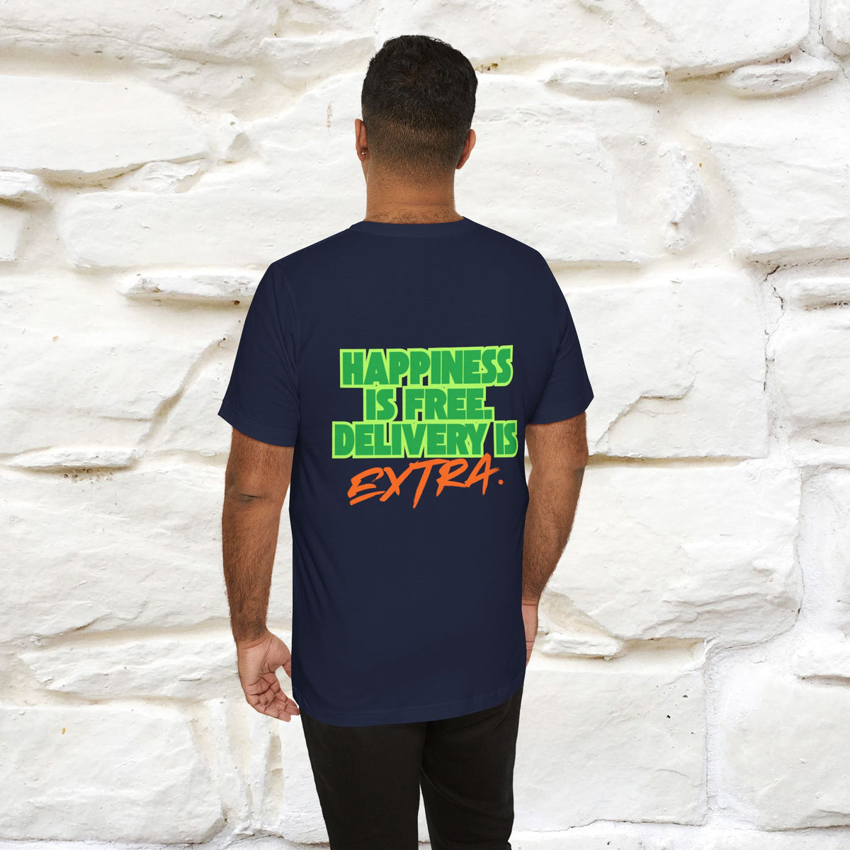"“Happiness is free. Delivery is extra.” | Cat T-Shirt | Front & Back Design | Nunu&Miao Studio