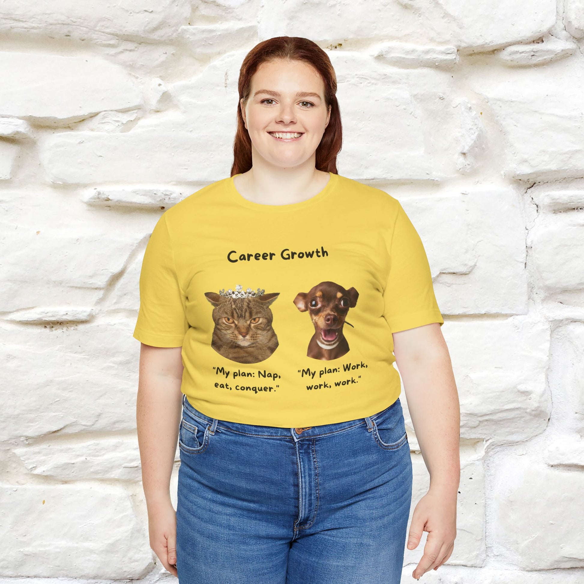"Career Growth: Cat vs. Dog" | Cat T-Shirt | Nunu&Miao Studio - Nunu&Miao Studio