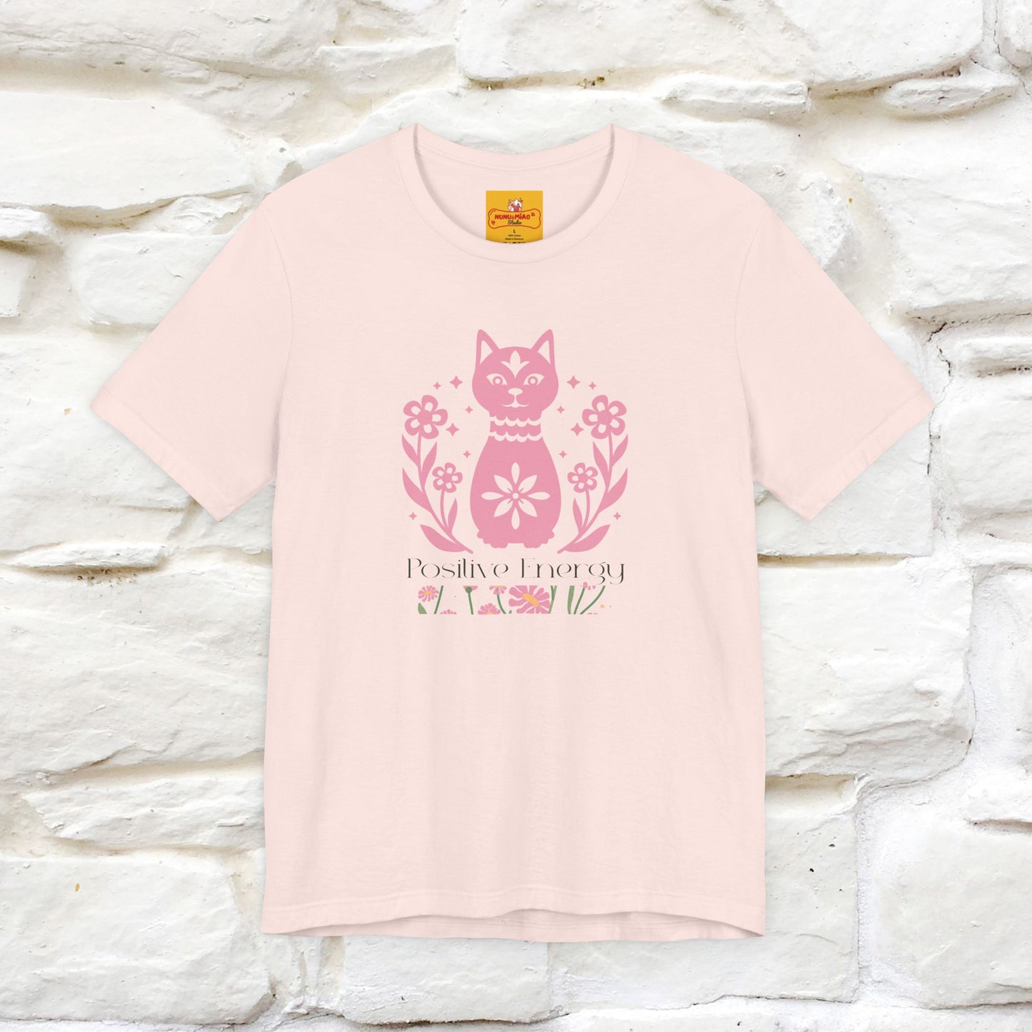 "Positive Energy'' Cat T-Shirt Front and Back Design | Nunu&Miao Studio - Nunu&Miao Studio