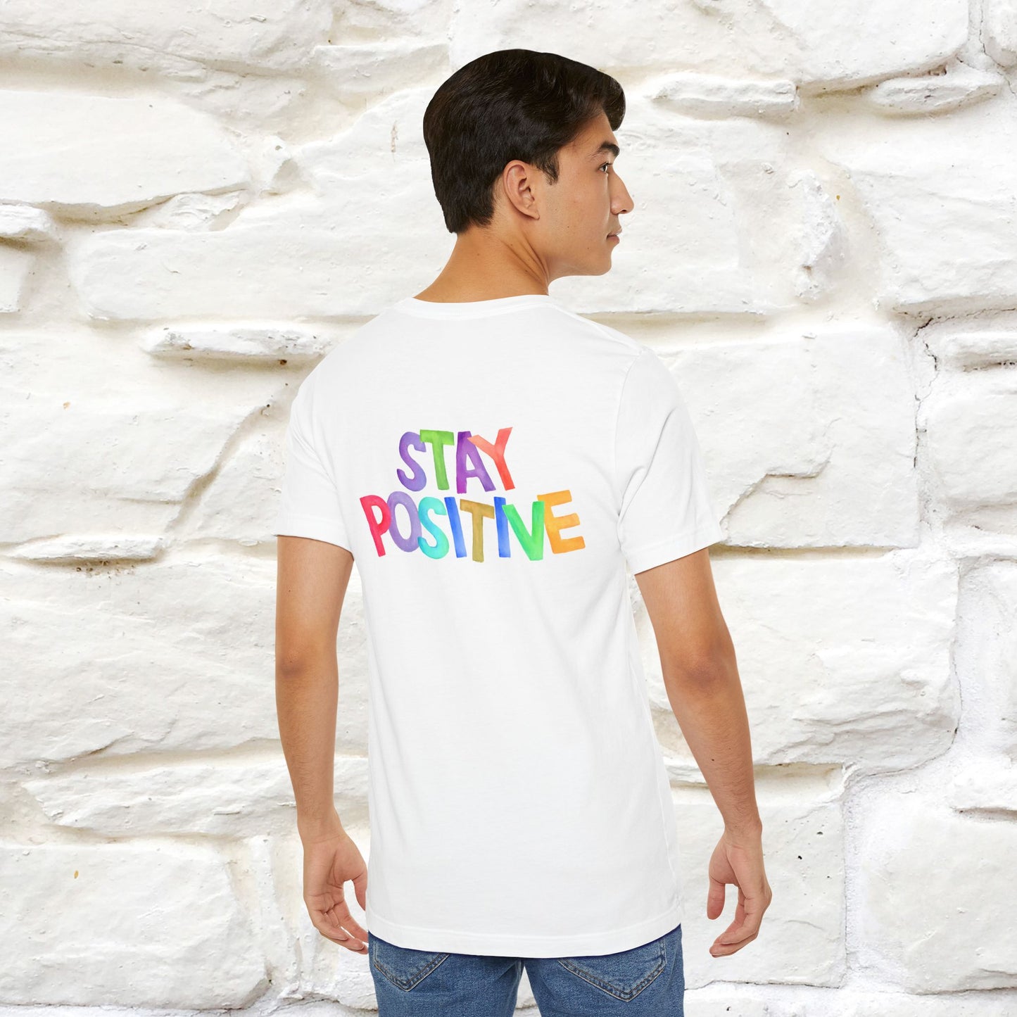 "Stay Positive'' Cat T-Shirt | Front & Back Design | Nunu&Miao Studio - Nunu&Miao Studio