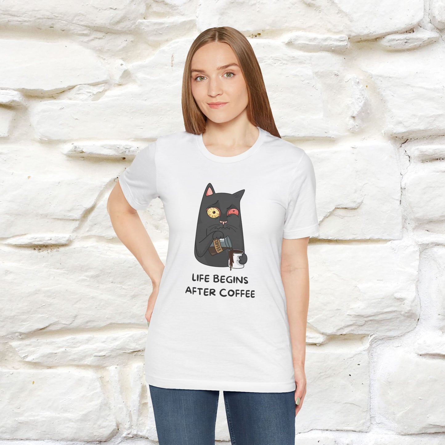 ''Life Begings After Coffe''  Cat T-shirt for Men and Women  100% Cotton* - Nunu&Miao Studio