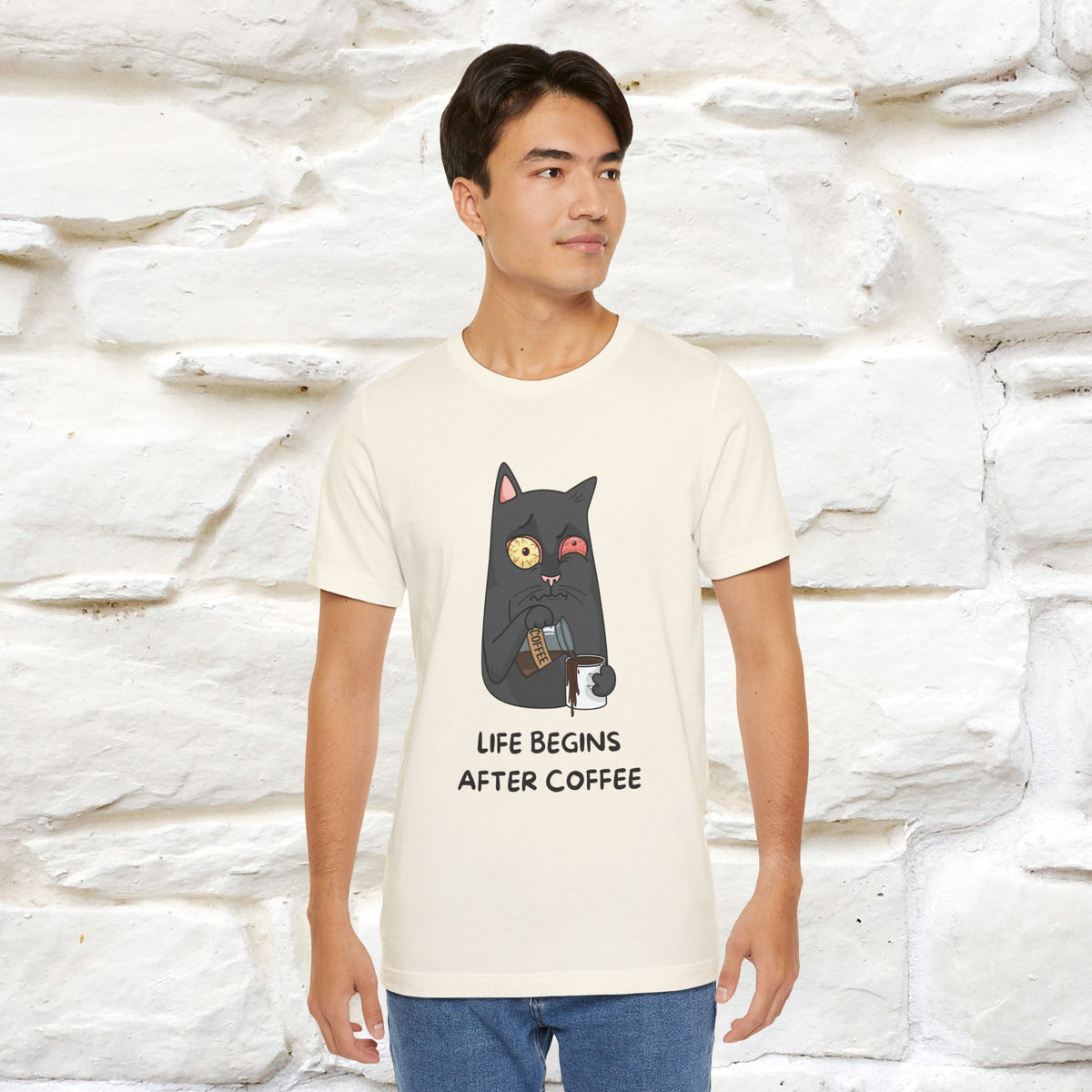 ''Life Begings After Coffe''  Cat T-shirt for Men and Women  100% Cotton*