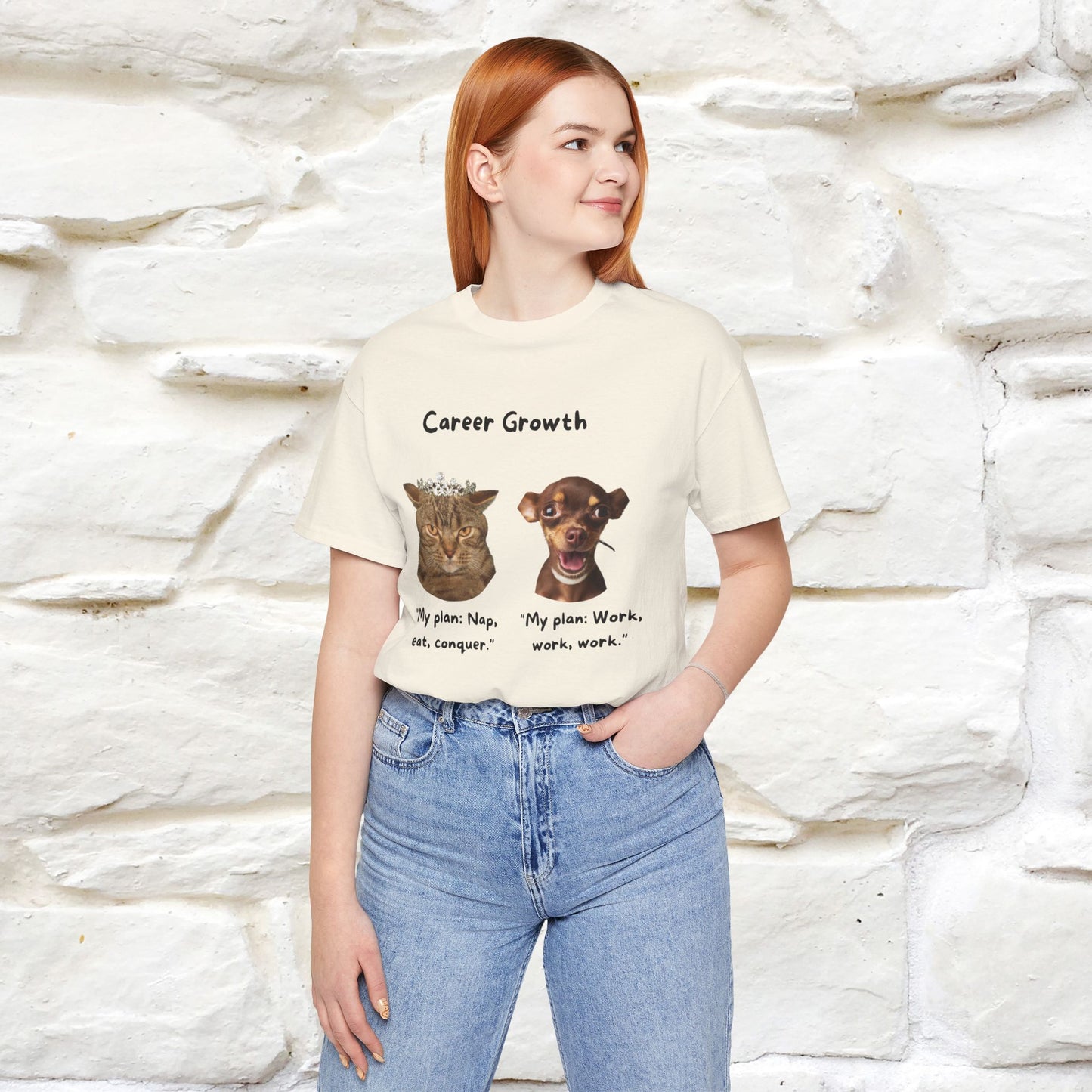 "Career Growth: Cat vs. Dog" | Cat T-Shirt | Nunu&Miao Studio - Nunu&Miao Studio