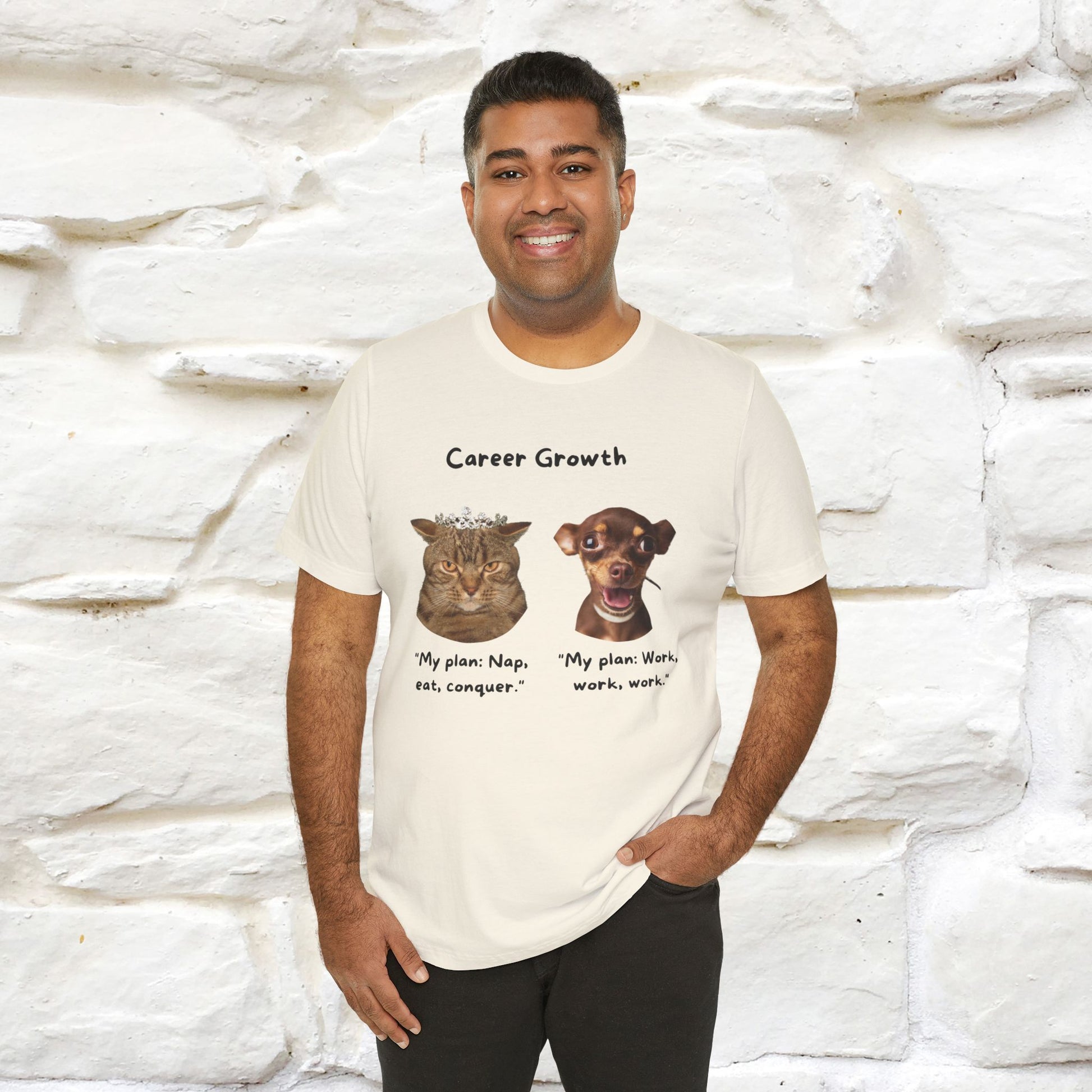 "Career Growth: Cat vs. Dog" | Cat T-Shirt | Nunu&Miao Studio - Nunu&Miao Studio
