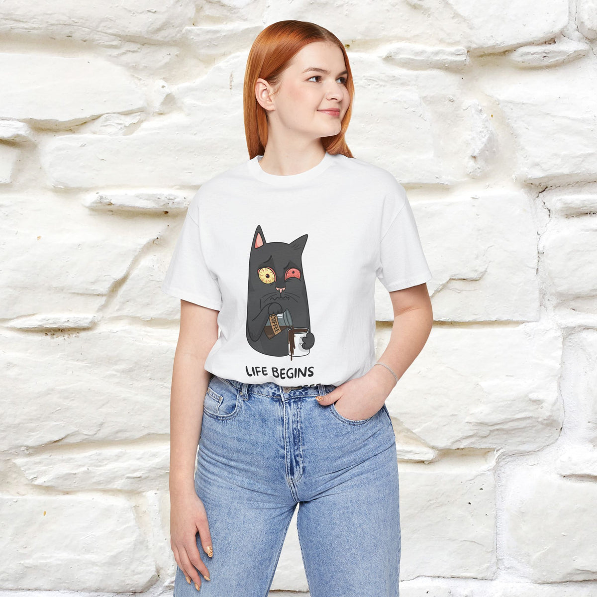 ''Life Begings After Coffe''  Cat T-shirt for Men and Women  100% Cotton*