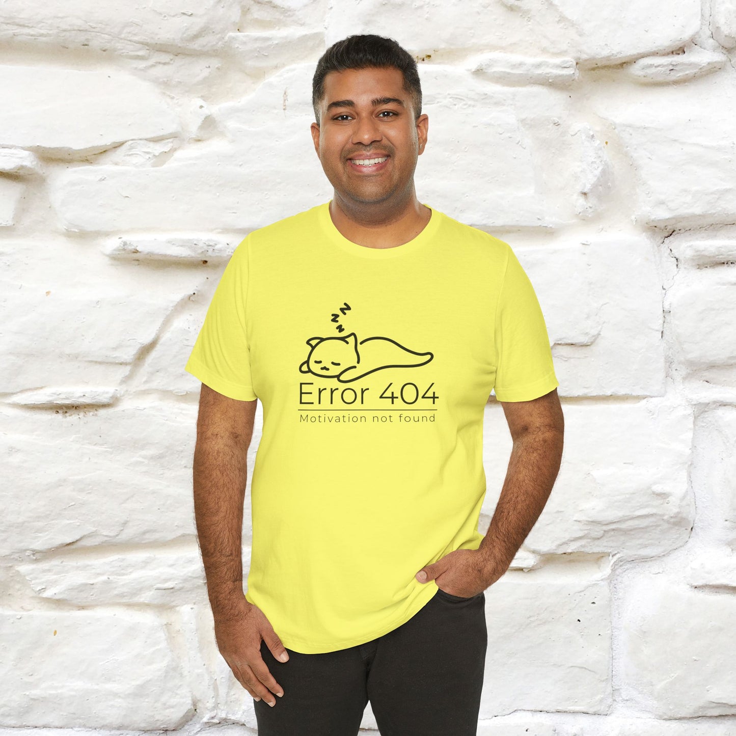 ''Error 404 Motivation Not Found'' Cat T-Shirt Front and Back Design | Nunu&Miao Studio - Nunu&Miao Studio