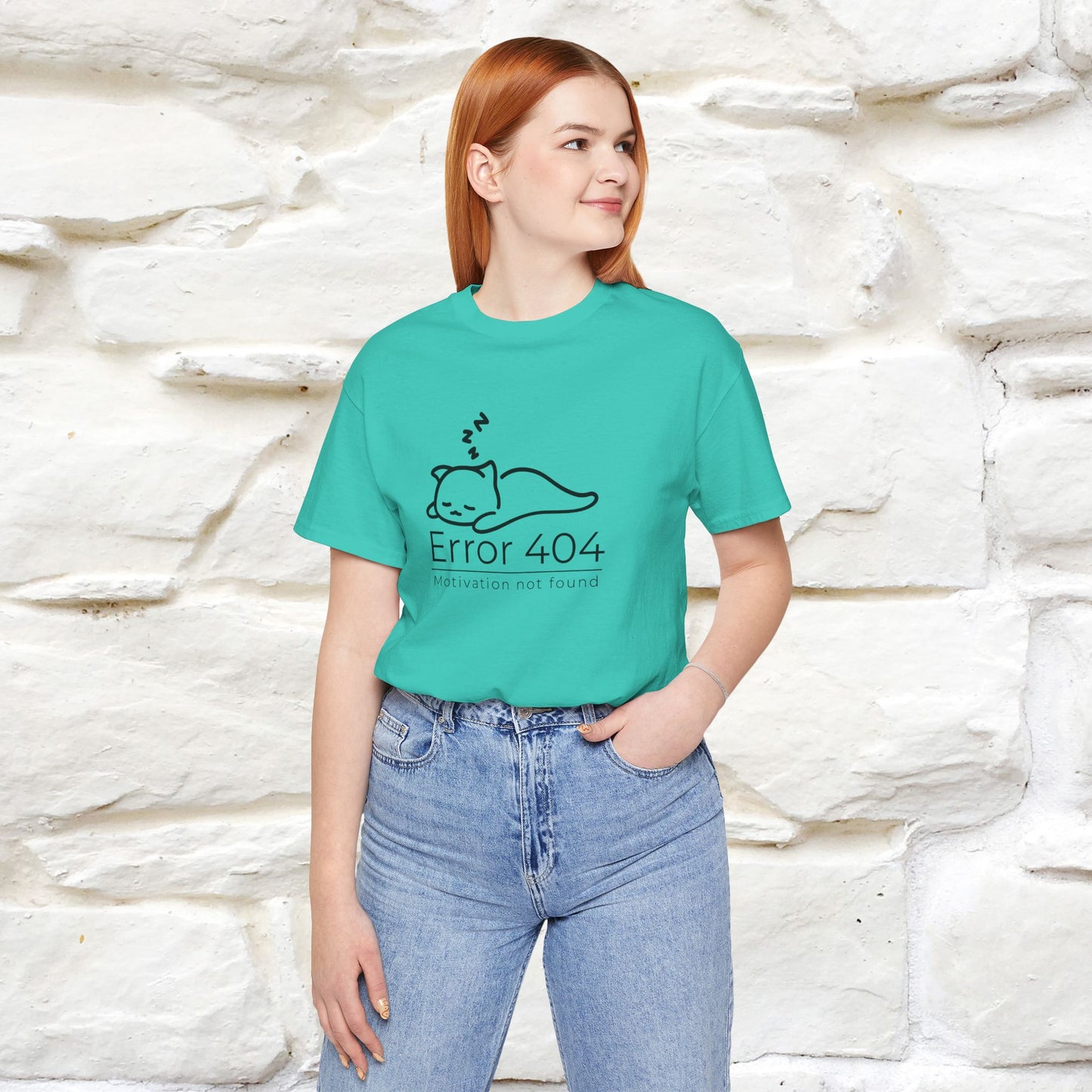 ''Error 404 Motivation Not Found'' Cat T-Shirt Front and Back Design | Nunu&Miao Studio - Nunu&Miao Studio