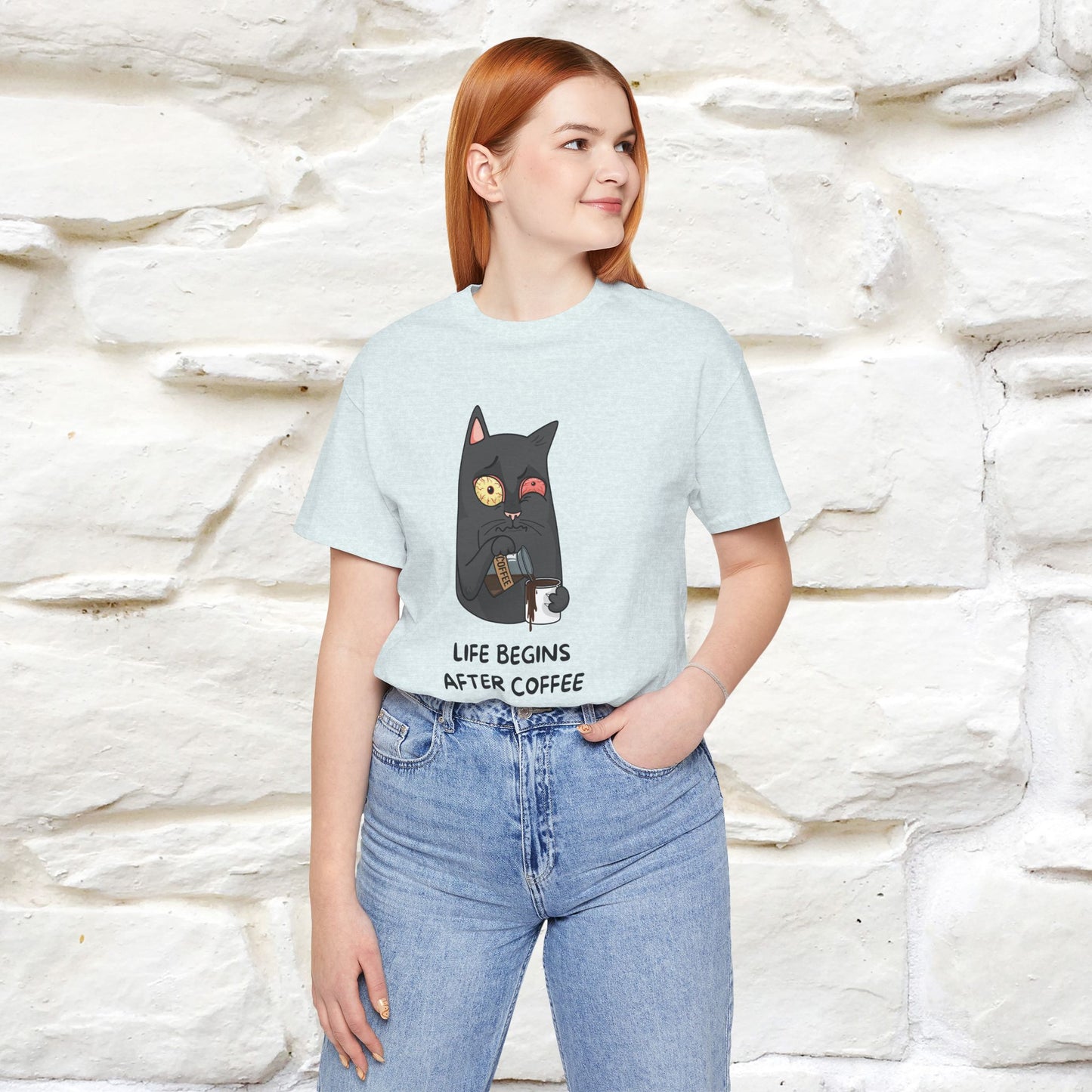 ''Life Begings After Coffe''  Cat T-shirt for Men and Women  100% Cotton* - Nunu&Miao Studio