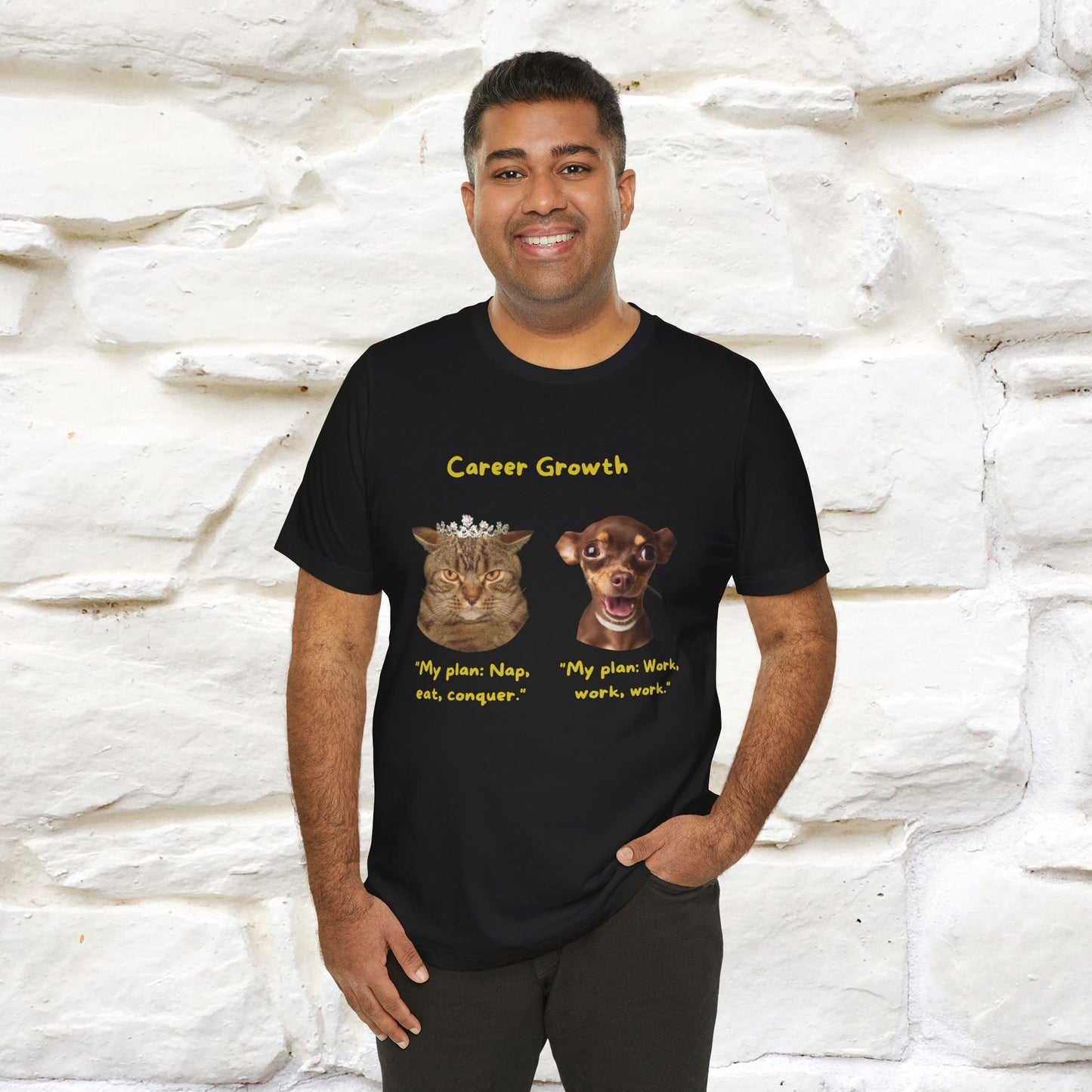 "Career Growth: Cat vs. Dog" | Cat T-Shirt | Nunu&Miao Studio - Nunu&Miao Studio