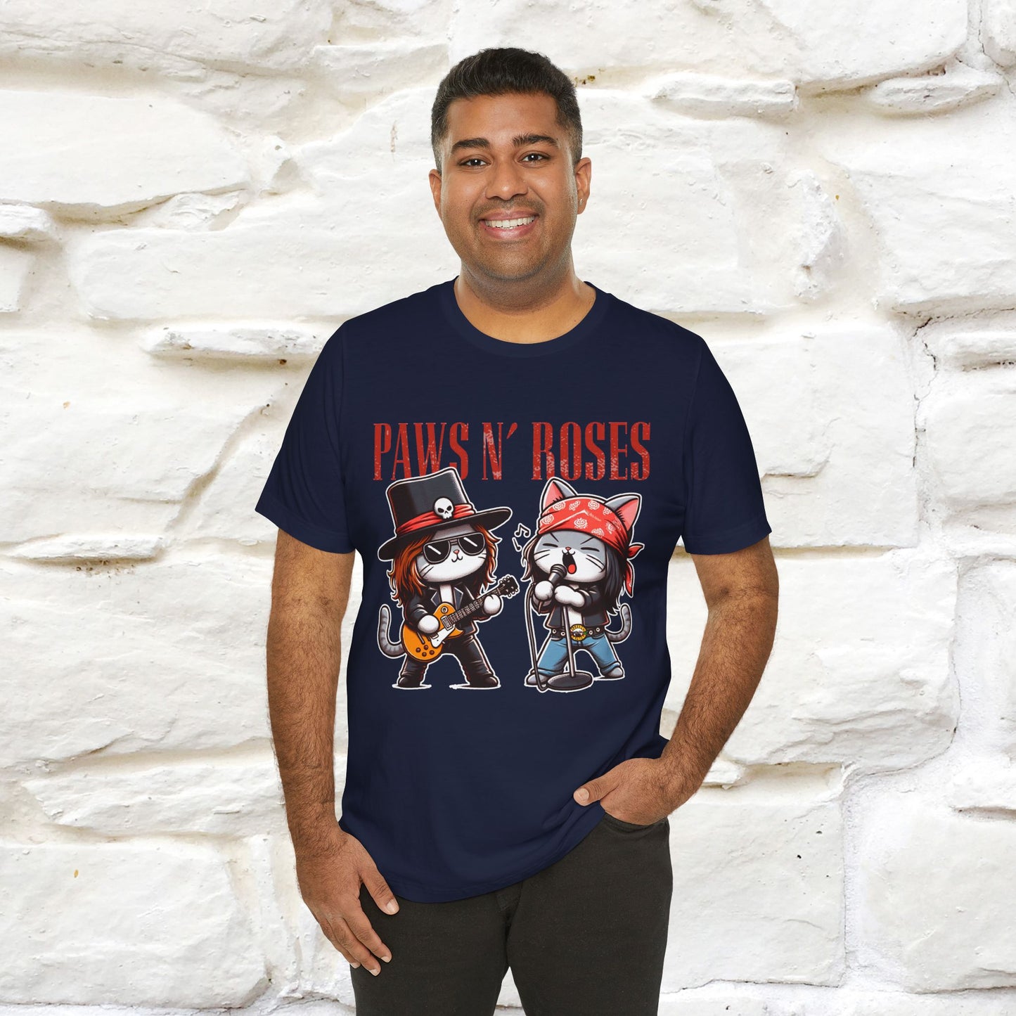 Paws N' Roses T-Shirt | Rock-Inspired Cat Lover  | Nunu&Miao Studio - Nunu&Miao Studio