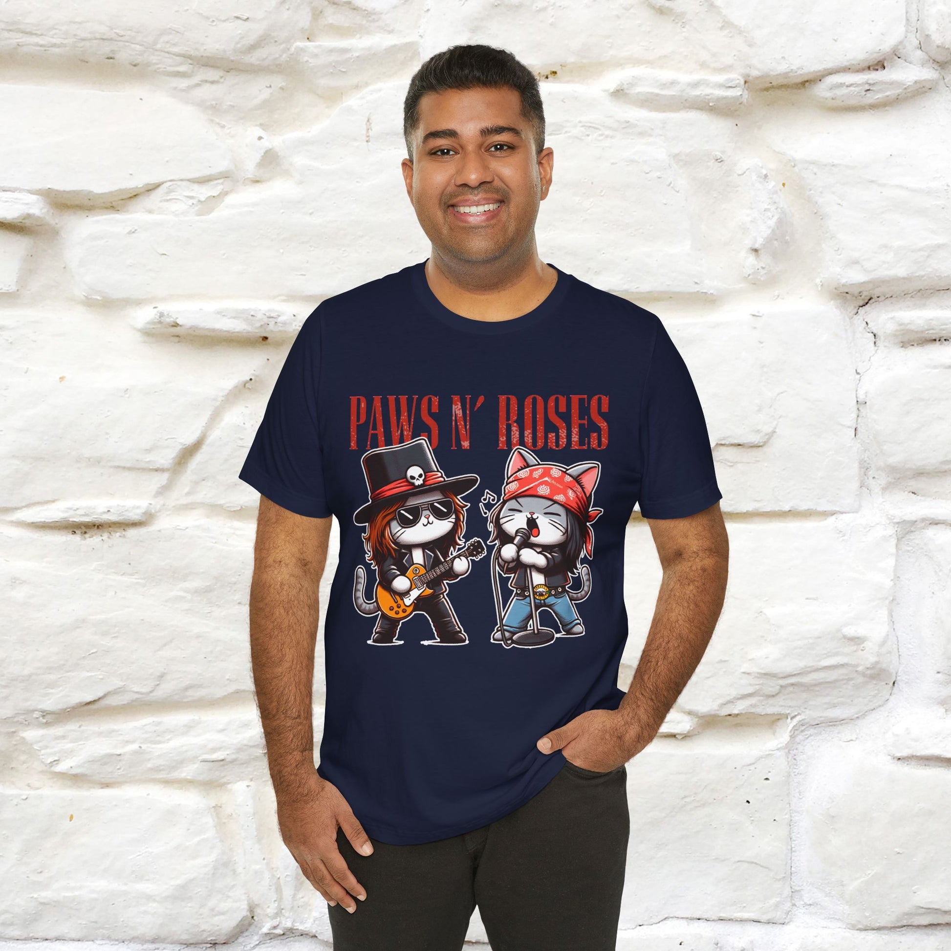 Paws N' Roses T-Shirt | Rock-Inspired Cat Lover  | Nunu&Miao Studio - Nunu&Miao Studio