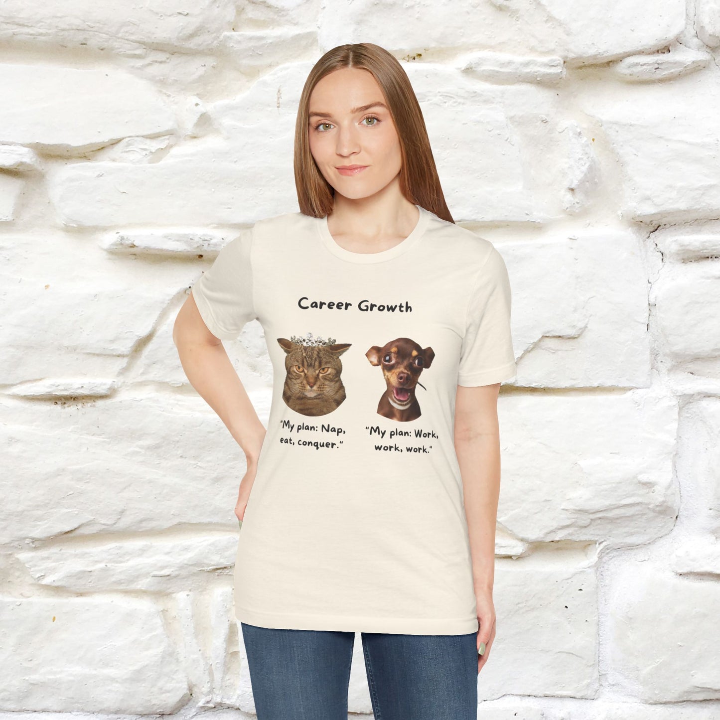 "Career Growth: Cat vs. Dog" | Cat T-Shirt | Nunu&Miao Studio - Nunu&Miao Studio