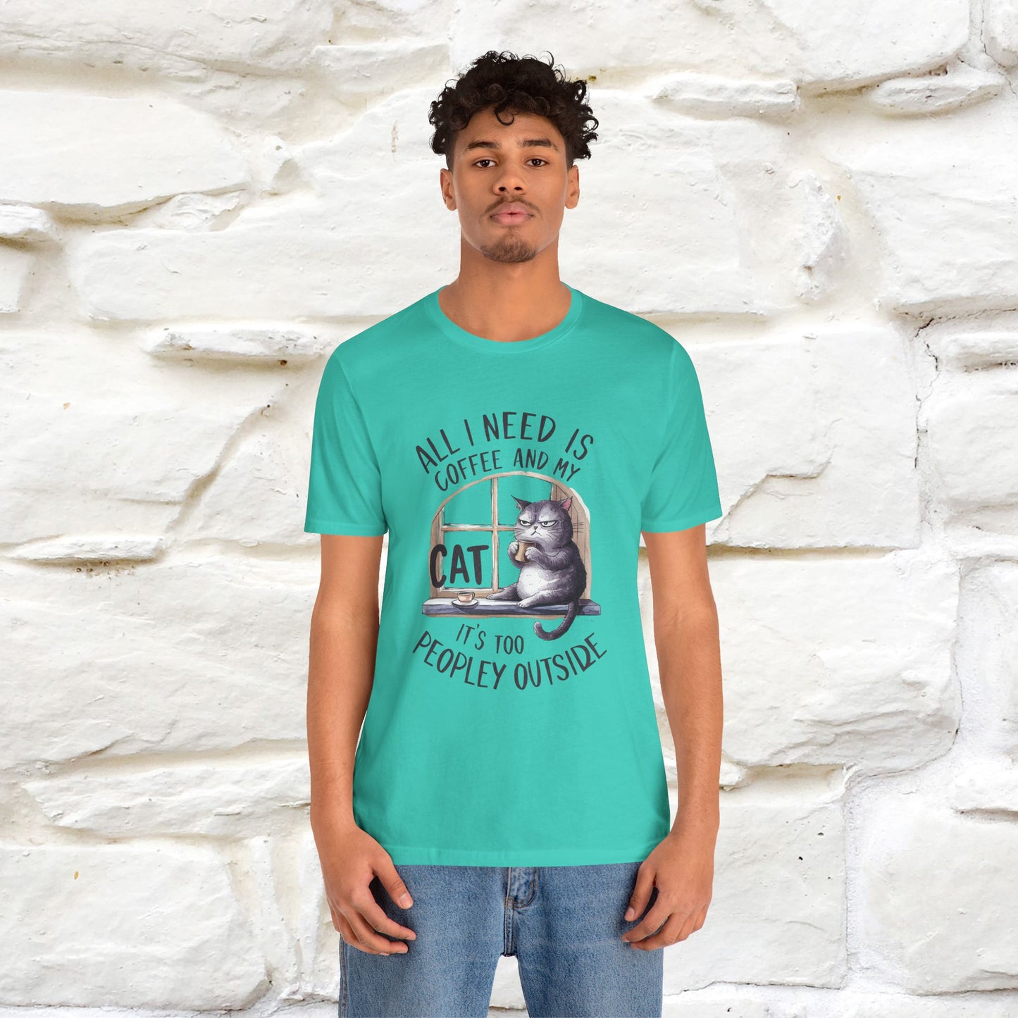 ''All I Need Is Coffee and My Cat, It's Too Peopley Outside''| Cat T-Shirt | Nunu&Miao Studio - Nunu&Miao Studio